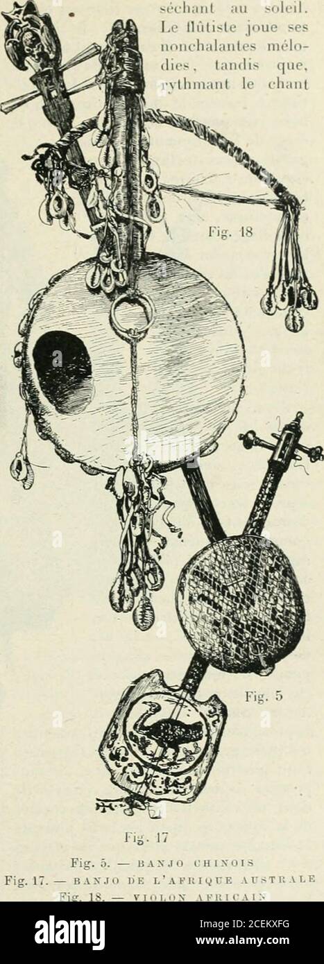 . Le Monde moderne. Cistres et les trom-pettes unissaient leurs accents en lhon-neur disis, du bteuf aps ou du hérostriomphant. Lantiquité hébraïque pos-sédait une grande variété dinstruments.Parmi ceux à cordes, on dislingue lekinnor, sorte de cithare triangulaire,dont linension est attribuée dans laGenèse à Jubal, le père de tous ceuxqui savent, au moyen de la musique, recharmer esilles et lanes. Qui ne se souvient des récits delKcriture sainte? David chantant pourcalmer les démoniaques fureurs de Saiil,et dansant, roi, devant larche saintever honorer Jéhovah.De ce bel inst Foto Stock