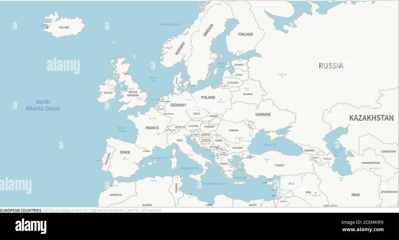 Mappa dei paesi europei. Mappa continentale del Paese modificabile. Illustrazione Vettoriale