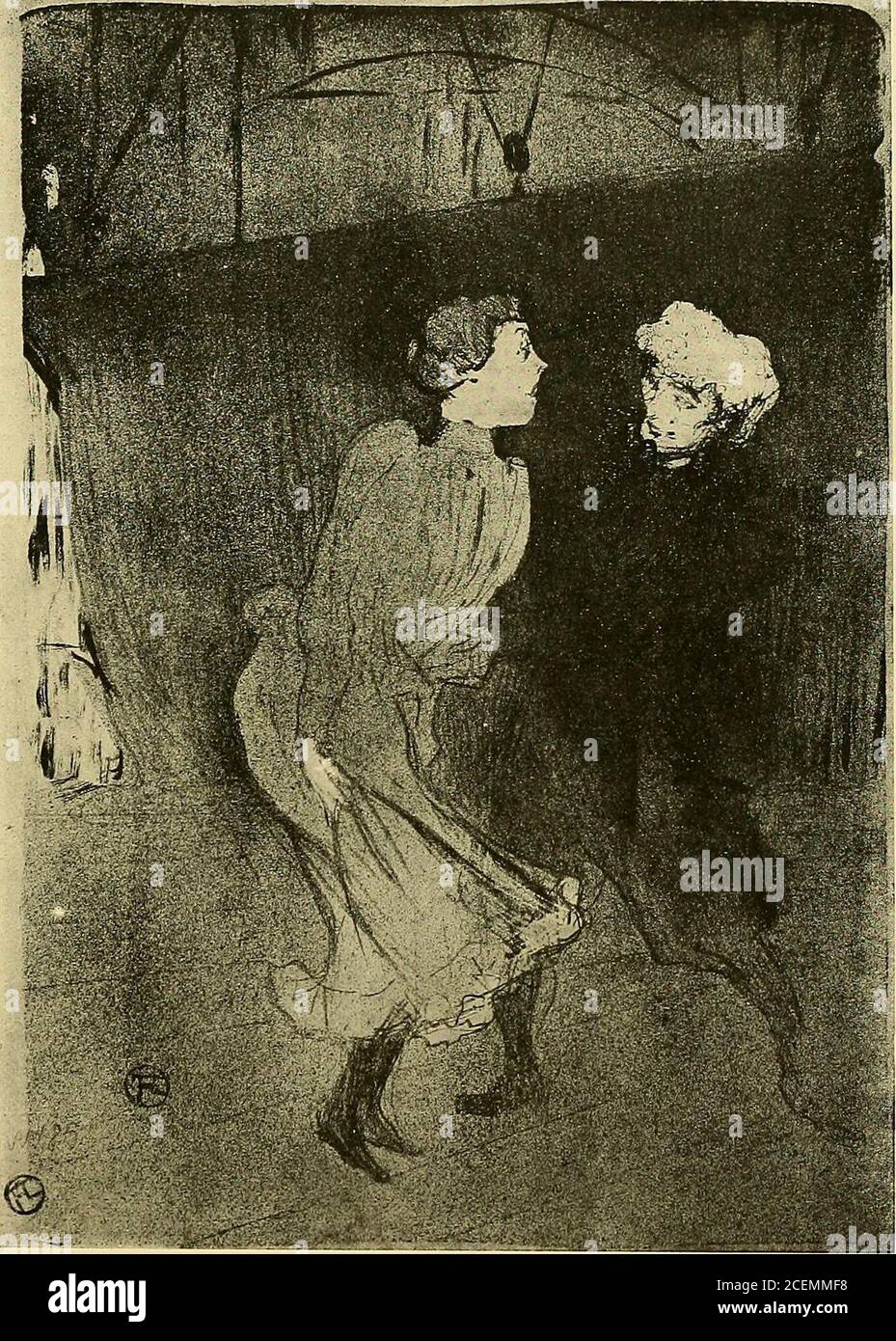 . Le peintre-graveur illustré : (xix et xx siècles). &gt; N (Décembre 1895). Cette litographie reproduite dans lESCARMOUCHE, i année, n» 4 (3 dicembre 1893), a été tiréeà 100 épreuves, signées, numérotées et timbrées (non compris quelques exemplessaires de passe). VENTES : A. Ragault (1910), no fr. ; Roger Marx (1914), 1 épr., 83 fr. r^ ii. RÉPÉTITION GÉNÉRALE AUX FOLIES-BERGÈRE (EMILIENNE DaLENÇON ET MARIQUITA)(H. 370 millim. L. 260). ^f« t ^vi^^FFW»*»--^. (l)t-ceiibre Isy^). Cette lithographie reproduite dans lESCARMOUCHE, i année, n 4 (3 dicembre 1893), a été tiréeà 100 épreuves signées, t Foto Stock