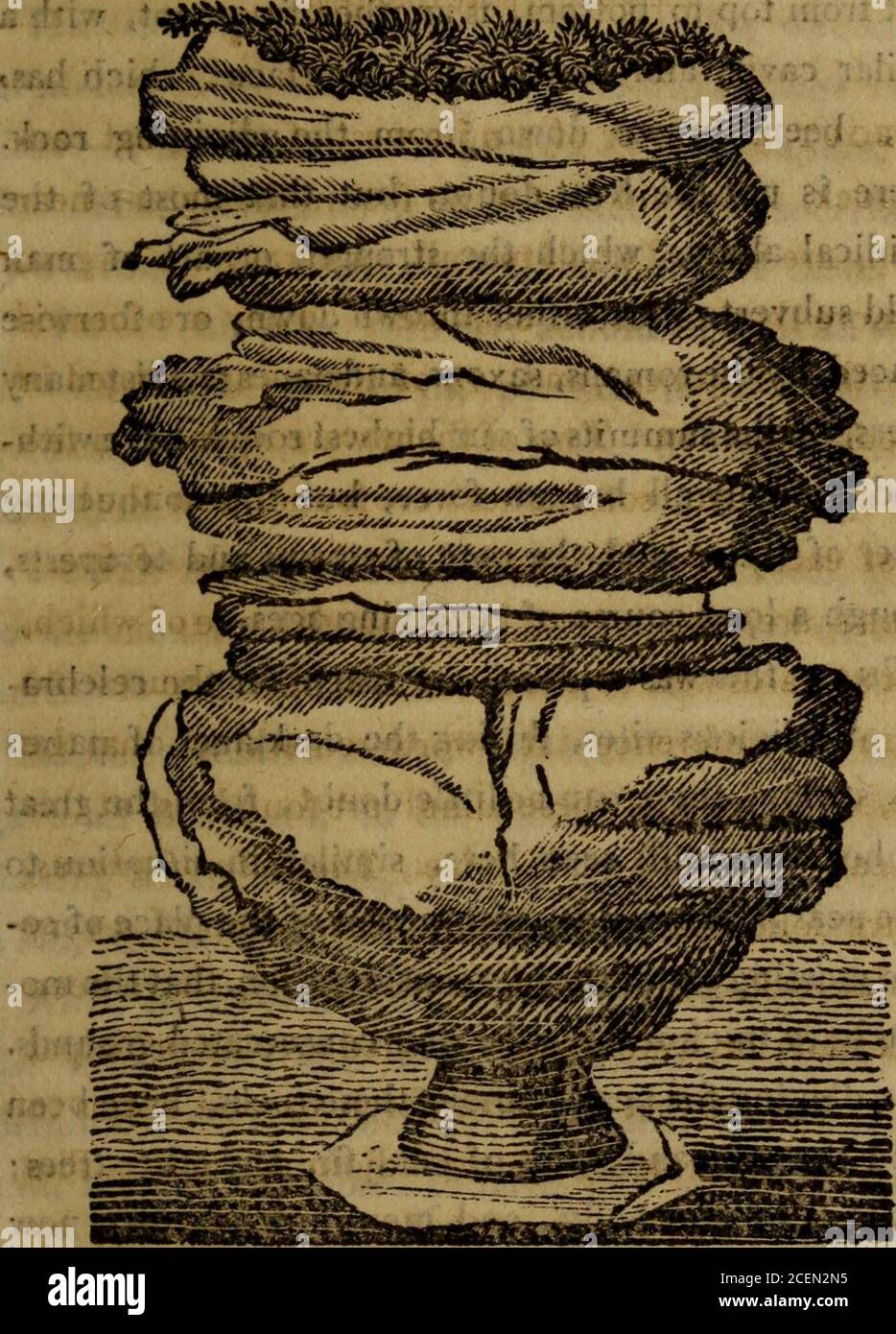 . La storia del castello, della città e della foresta di Knaresbrough, con Harrogate, e le sue sorgenti medicinali. Qui ci sono, inoltre, diversi tumuli di grandi dimensioni; uno dei quali, circa 80 yarde ad ovest del grande cannone, misura 150 piedi, in circonferenza: Vale la pena di rifarsi, che il luogo, dove si trovano la maggior parte di questi tumuli, è, al giorno d'oggi, chiamato pianura di Graffa, cioè, la pianura di tombe. La seguente stampa, è una rappresentazione di una roccia verisingolare, che deve, senza dubbio, avere beena rock-idol; o, una pietra, consacrata ad alcuni principi: È 46 piedi di circonferenza, e. Foto Stock