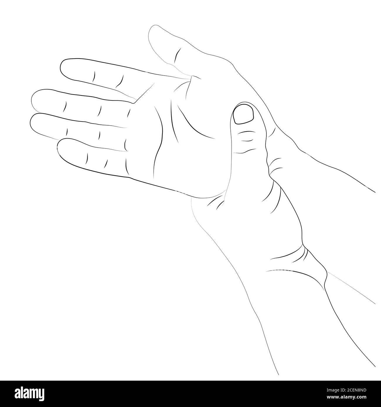 Dolore al polso, uomo tenendo il polso del dolore perché il legamento nella zona del polso, illustrazione vettoriale concetto malattia e assistenza sanitaria Illustrazione Vettoriale