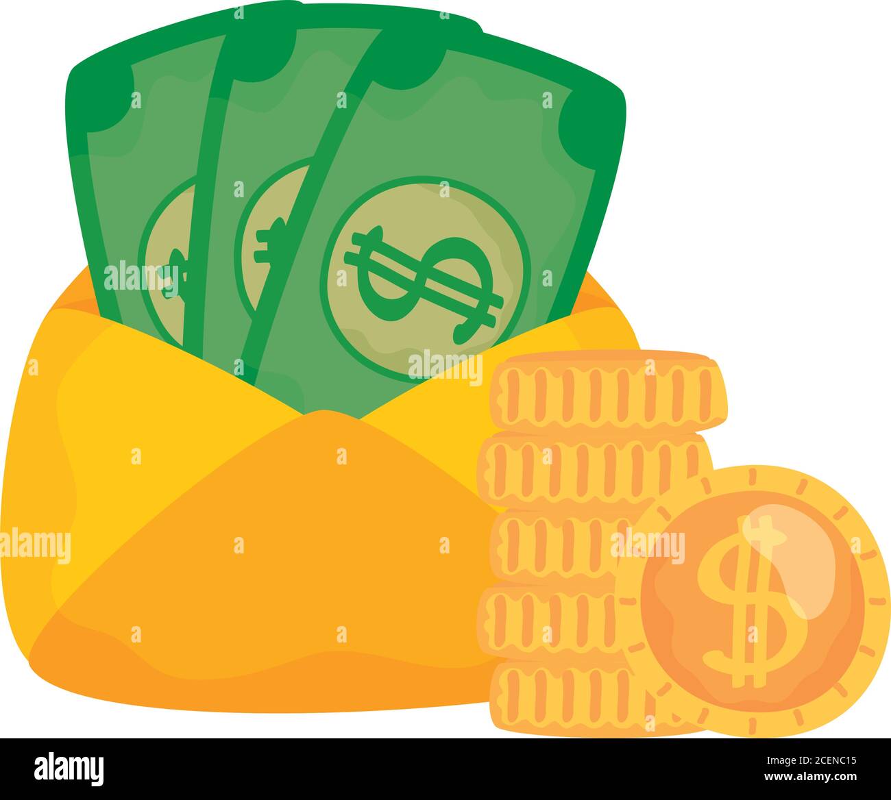 Bollette all'interno della busta e monete icona isolata illustrazione vettoriale Illustrazione Vettoriale