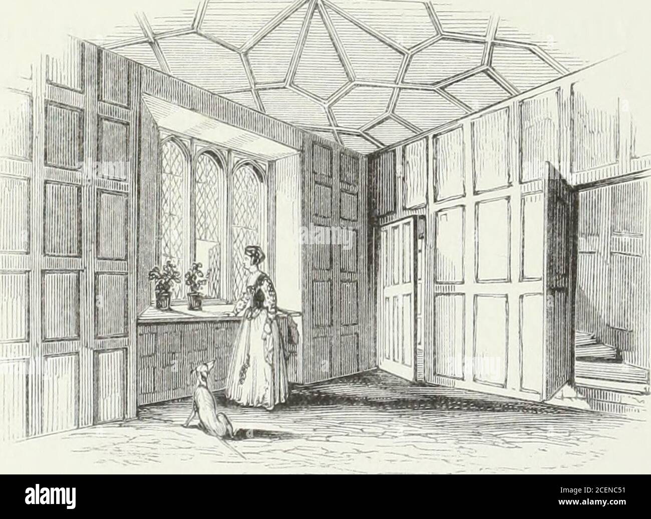 . Le sale baronali, gli edifici pittoreschi, e le antiche chiese d'Inghilterra. n ha dato il nome del buco della fame. Una camera, con cui sono associati sentimenti scarsamente lesspainful, è l'anticamera che conduce alla camera da letto della regina Anna Boleyn. Questo suiteis ha detto di aver costituito la sua prigione dopo la sua disgrazia - se il termine può essere applicato al cambiamento delle circostanze che towhich è stata condannata dal despota theinhuman al cui mercilesskeeping un destino pessimo aveva consignedher il destino. Il Castello e itshighborhood contengono molte tradizionali connotate con la triste storia della malata Anna. Hever Foto Stock