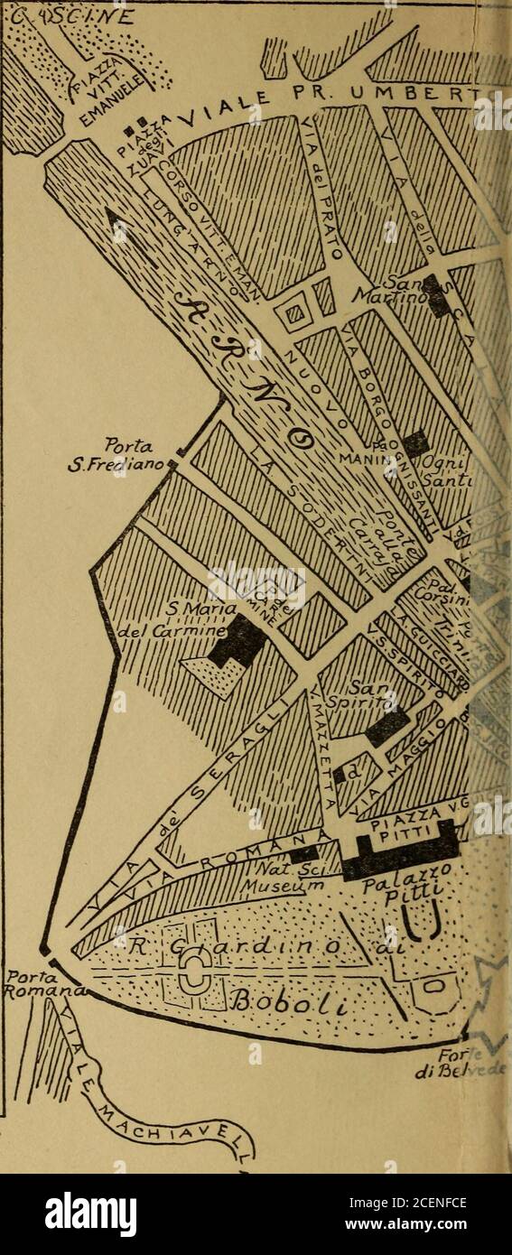 . Firenze e i suoi tesori. Vaccherecchia, 256. Dei Vecchietti, 26. Viale dei Colli, 24, 93, 25.viali, 282. Strozzi, Filippc, 17, 328.Stuart, Principe Carlo Edoardo, 284. Charlotte, 285. .&lt; atto DEI PlSANI, 254. Toscanelli, Paolo, 328.Toscana, Margraves of, 2. Uberti, 4. Ugo, Conteggio, 2, 52, 53. Vespucci, Amerigo, 98, 328.Villa Landor, 294. Medicea, 294. Poggio Gherardo, 294. Vincigliata, 23, 294. Mura, città antica, 2, 4, 6, 7, 3i4-Willa, 52. Zenobius, o Zanobi, Vescovo di Firenze, 2, 4, 35, 260, 361. Santuario di, 37, 304. Torre di, 304, 361. ABERDEEN, I TH Foto Stock