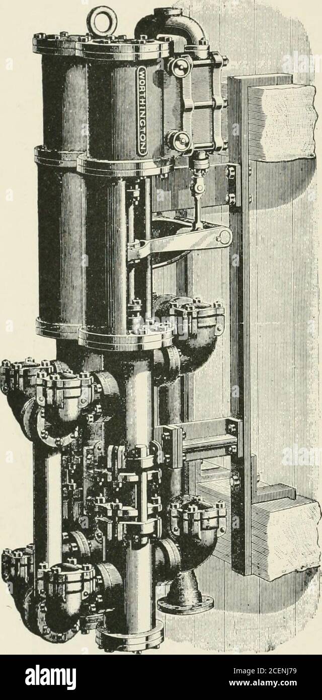 . Macchine per miniere metallifere: un trattato pratico per ingegneri minerari, metallurgisti e gestori di miniere. sistema di pompaggio di ate, ripetendo che è il metodo onlysafe ed affidabile da perseguire, sia che si tratti di pompa di affondamento drenare una vecchia miniera, o sinkingper una nuova, o infine, nella pompa di stazione per il drenaggio per-manent. In caso di necessità, le pompe devono essere induplicate, in modo da garantire un lavoro costante. La pompa del Sinkingpump Cameron (fig. , 96) è l'uso più generale nei temi degli stati occidentali, mentre il Deano (fig. 98) e i Knowles, sono notused estesamente come theymight essere Foto Stock