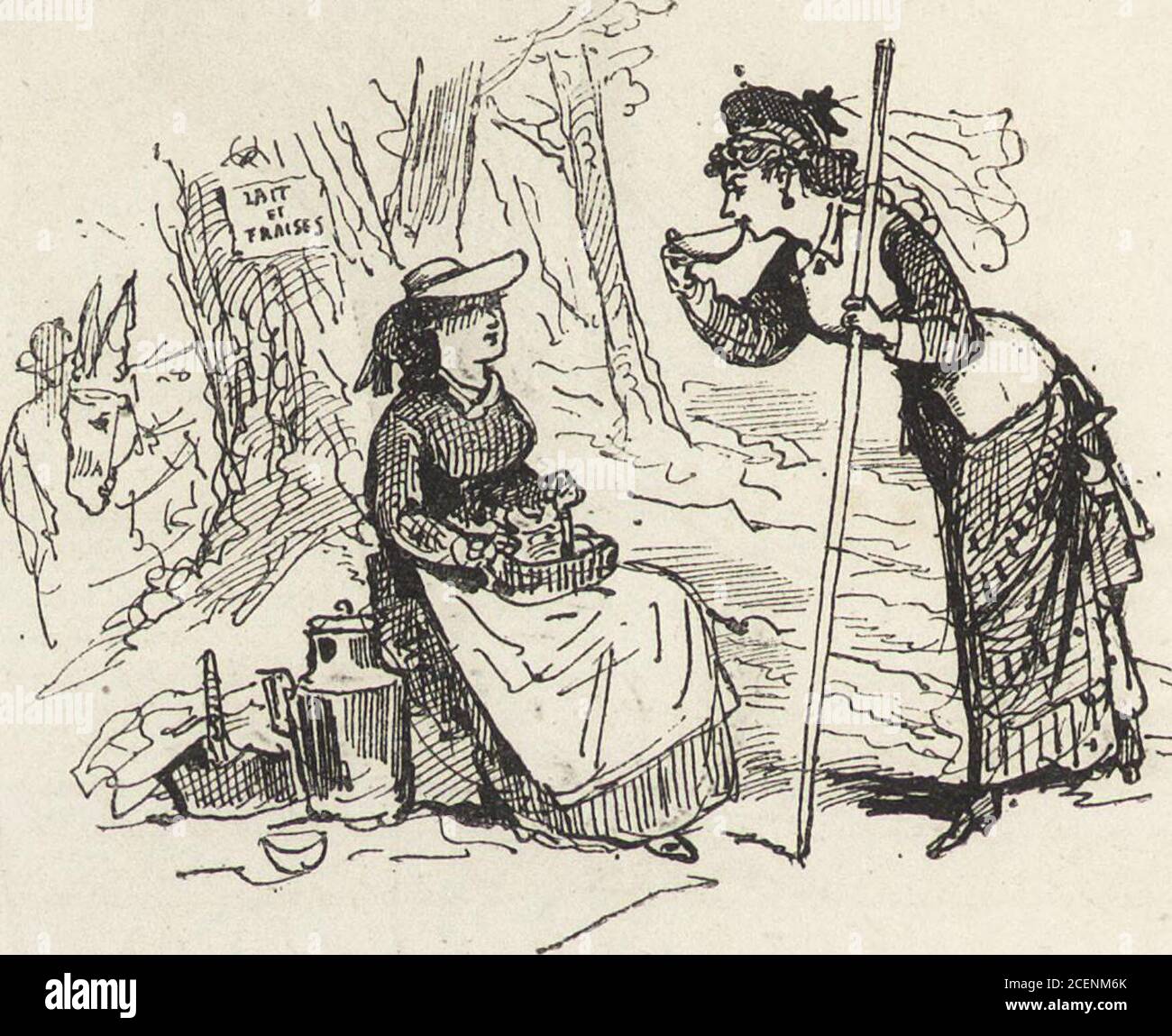 . La vie hors de chez soi (comédie de notre temps) l'hiver, le printemps, l'été, l'automne; études au crayon et à la plume. – Allons, bon, Encore un deflambé ! Adresser ses réclamationsau préfet des Bouches-du-Rhône. Et quest-ce que vous faites pendant la mauvaise saison, ma bonnepetite? Il faut bien sarranger, ma bonne dame. Je suis dans un bouillon Goval, boulevard Montmartre, et le soir je vends des fleurs à Valentino. voilà! Foto Stock