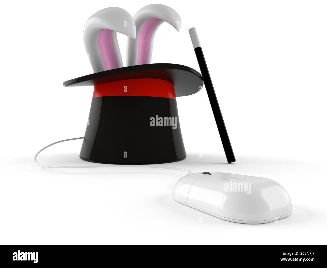 Cappello magico con mouse per computer isolato su sfondo bianco Foto Stock