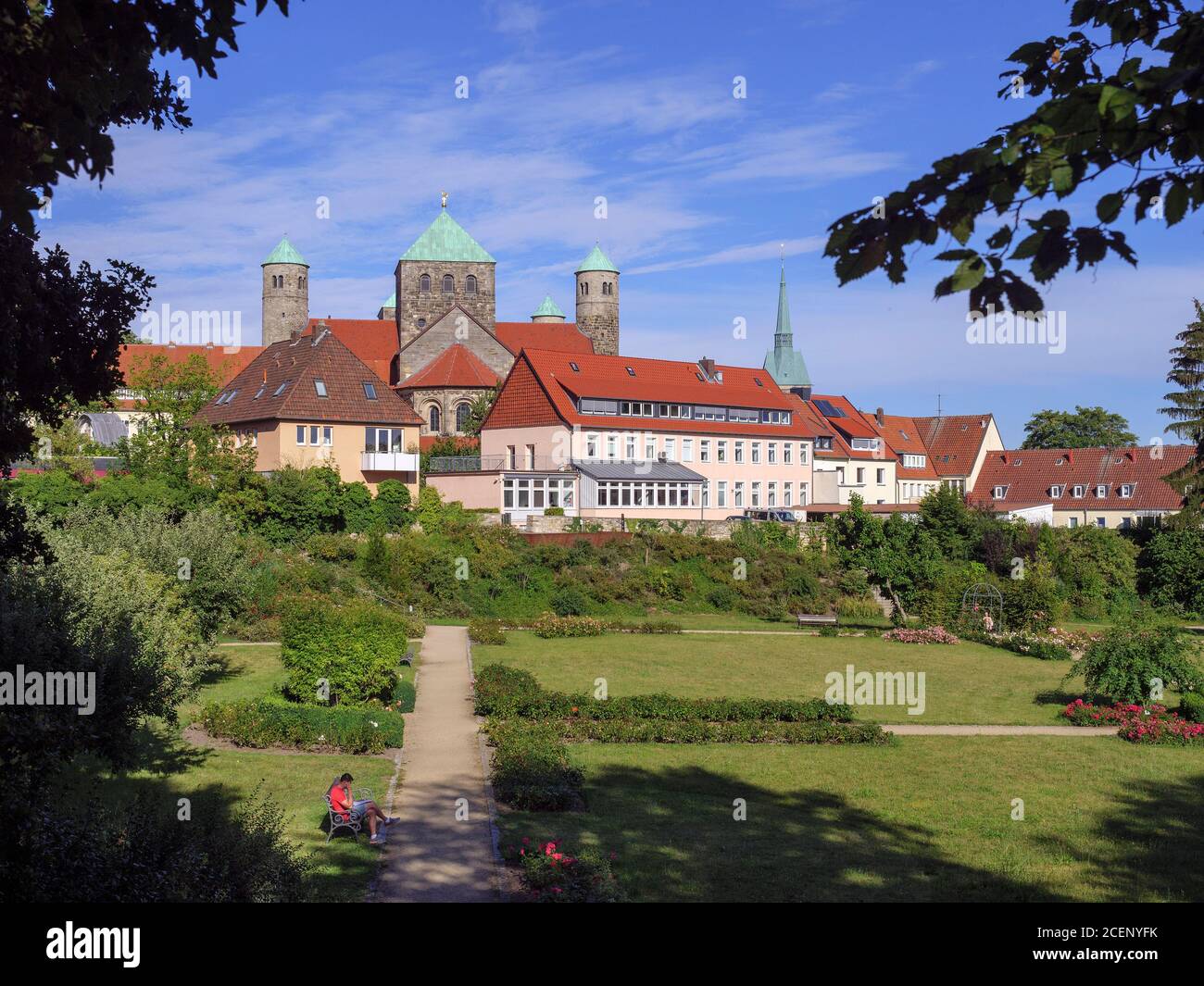 Oktonische Kirche St. Michaelis und Barocker Magdalenengarten in Hildesheim, Niedersachsen, Deutschland, Europa, Unesco Weltkulturerbe Ottonian St. Mi Foto Stock