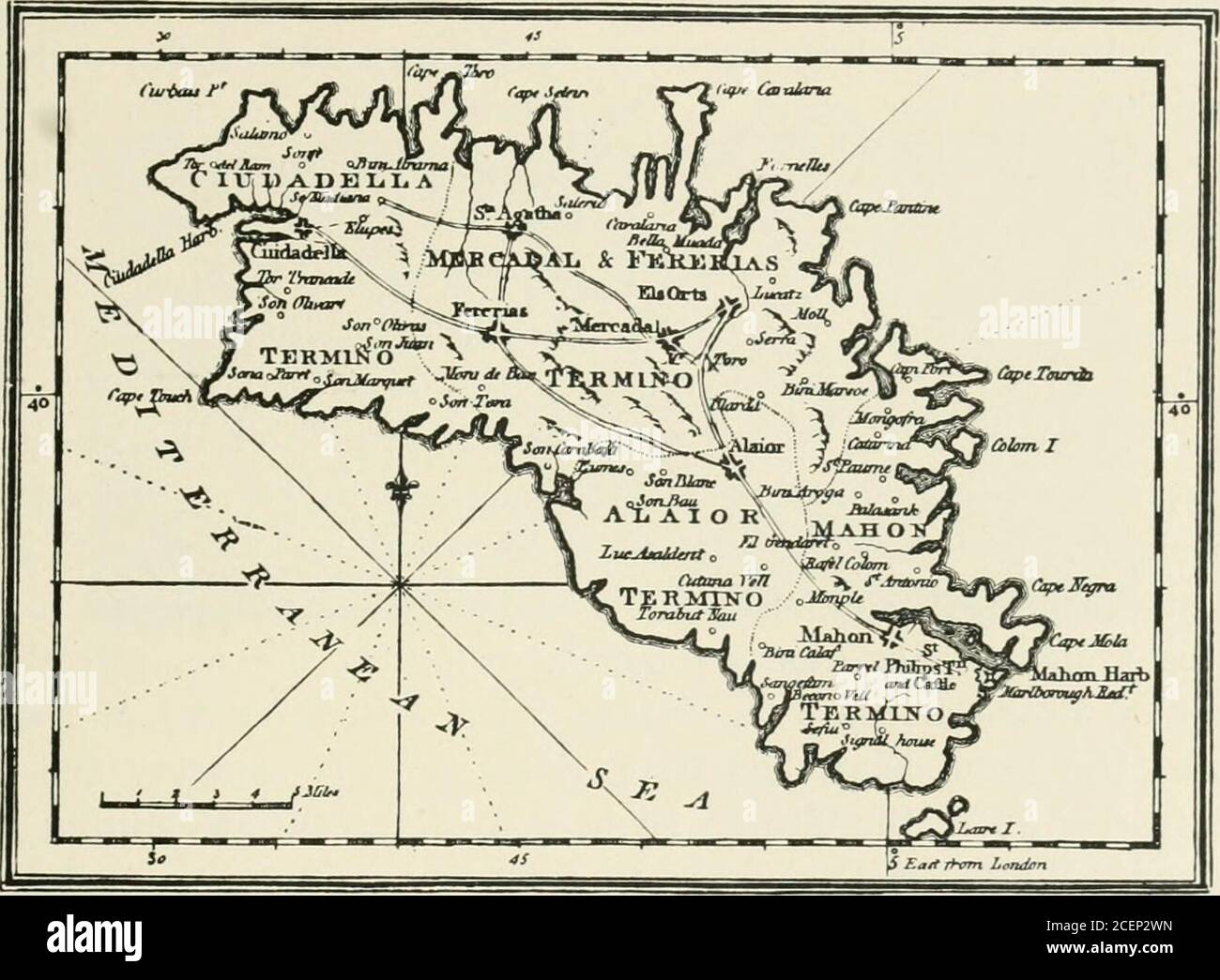 . La marina reale : una storia dai tempi più antichi al presente. Ng Ciudadella, la capitale, Fornelle, a nord, e tre forti che difendono l'ingresso a Port Mahon.Sir John, quindi, posò il luogo fino a quando non aveva raccolto fromMajorca e altrove truppe sufficienti per il suo scopo; E poi, il 3 settembre, sbarcò una forza di circa 2600 uomini, 1200 dei quali, Elisabetta Christina, di Brunswick. 1708.] CATTURA DI MINORCA. 413 compresi alcuni Marines, erano britannici. Ma a quel tempo era arrivato il theeason quando, in conformità con il precedente, il COM-mander-in-Chief dovrebbe restituire t Foto Stock