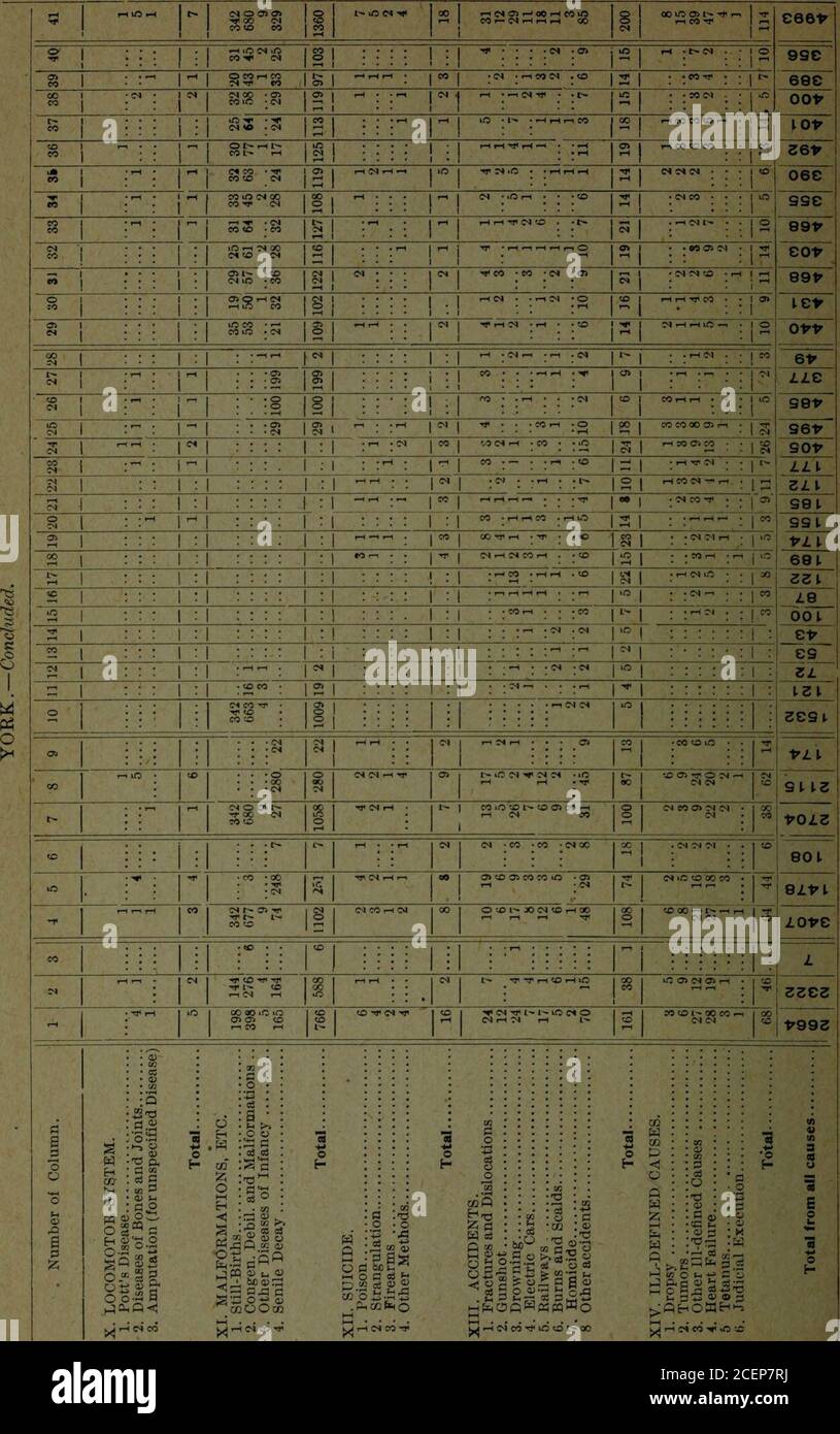 . PROVINCIA DI ONTARIO - STATISTICHE VITALI, 1905-07. 1905 REGISTRAR GENERALE. CXXVll c a o •8I«JOX 3 •J8qUI808Q ^ •jaqni9AOM; g? •jaqo^oo c% •jaqmagdag g; •jstiSny •Xinf •anuf 5 Xbk ludv •qpjBW 55 AiBtuqaj °, •XiBtiuBf g} •U8AI3 ^on g uaAO pub 08 -n 6i-0i S 69-09 5S ■85-OFI c5 6t- 5 fr ci FV-of c3 68-58 S3 ■f-8-08 cn1 •6r,-sz s ■w.-os s 61-51 in H-0t S 6-S S •pa^snON cn o&gt; co ( IS |t£ i 2 I00 i IS i 2 : i ■V • t- CM CN ^ i CN30 - O n ffl M i- 1^ i IS i MSI ll- i 12 1 :S 55 i IS i 18 ! 12 i .RH H |» i run |8I RHTCOCO-*&lt;CMrHTJiComi»&lt; l CO -Oi CO C Mnono CNH»H CM CO CM CM | CM IS •0 •lONCr Foto Stock