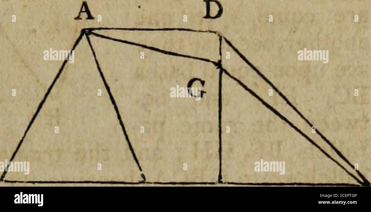 . Gli elementi di Euclid : cioè i primi sei libri, insieme con l'undicesimo e il dodicesimo : gli errori, con cui il theon, o altri, hanno da tempo vistato questi libri, sono corretti, e alcune delle dimostrazioni di Euclid sono ripristinati : anche, il libro dei dati di Euclid, in modo simile corretto. B C perciò, triangoli uguali, &c. PROP. XL. ILOR. TRIANGOLI UGUALI su basi uguali, nella linea samestraight, e verso le stesse parti, sono tra gli stessi paralleli. I triangoli uguali ABC, DEF siano su basi uguali BC, EF, nella stessa linea retta BF, e verso le parti più uguali; sono tra loro Foto Stock