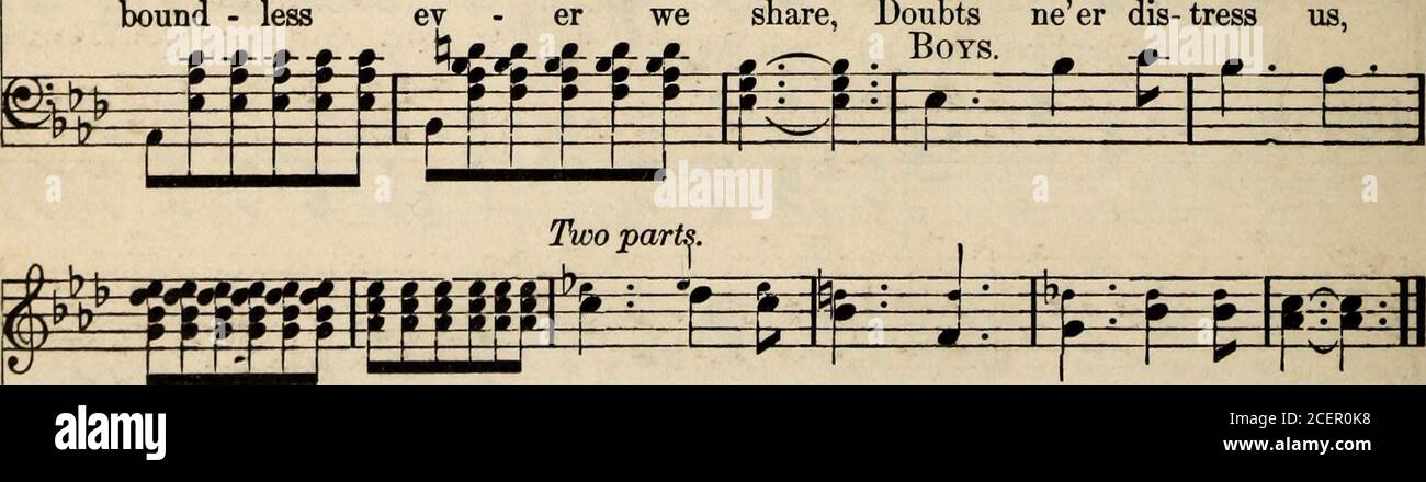 . Voce di lode, no. 2 : una collezione completa di canzoni scritturali, gospel, domenicali e di servizio di lode. Coro. Due parti. Melodia. Come fa - ther, ten - der la sua cura, US - mgs so f-tv *** i ev - er condividiamo, dubbi più neer dis-tress noi, w^wfr B°YS-. Paure neer ap-pal, come fa - ther, lui ci protegge tutti. Foto Stock