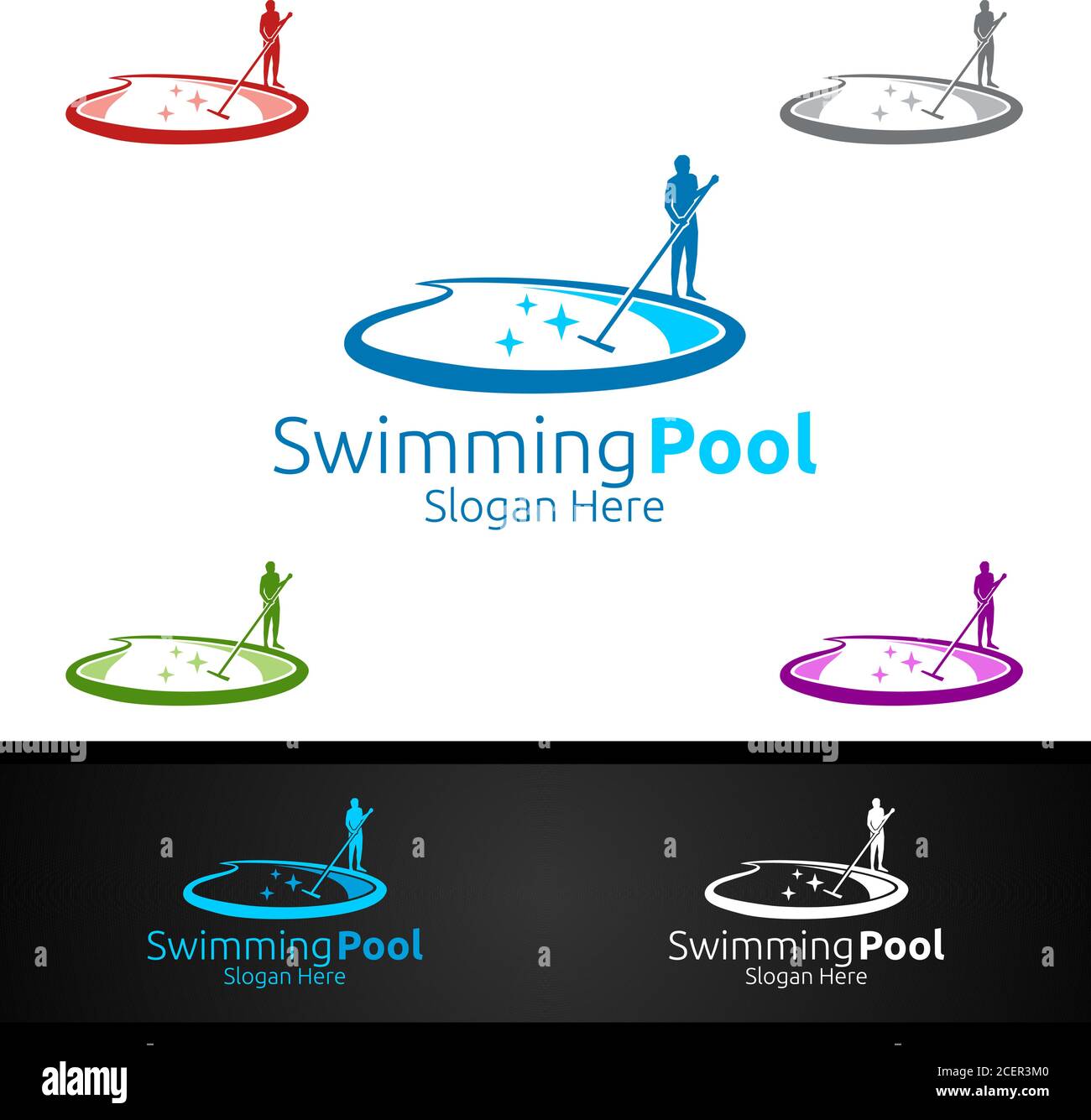 Logo del Servizio piscina con concetto di piscina e manutenzione Design Illustrazione Vettoriale