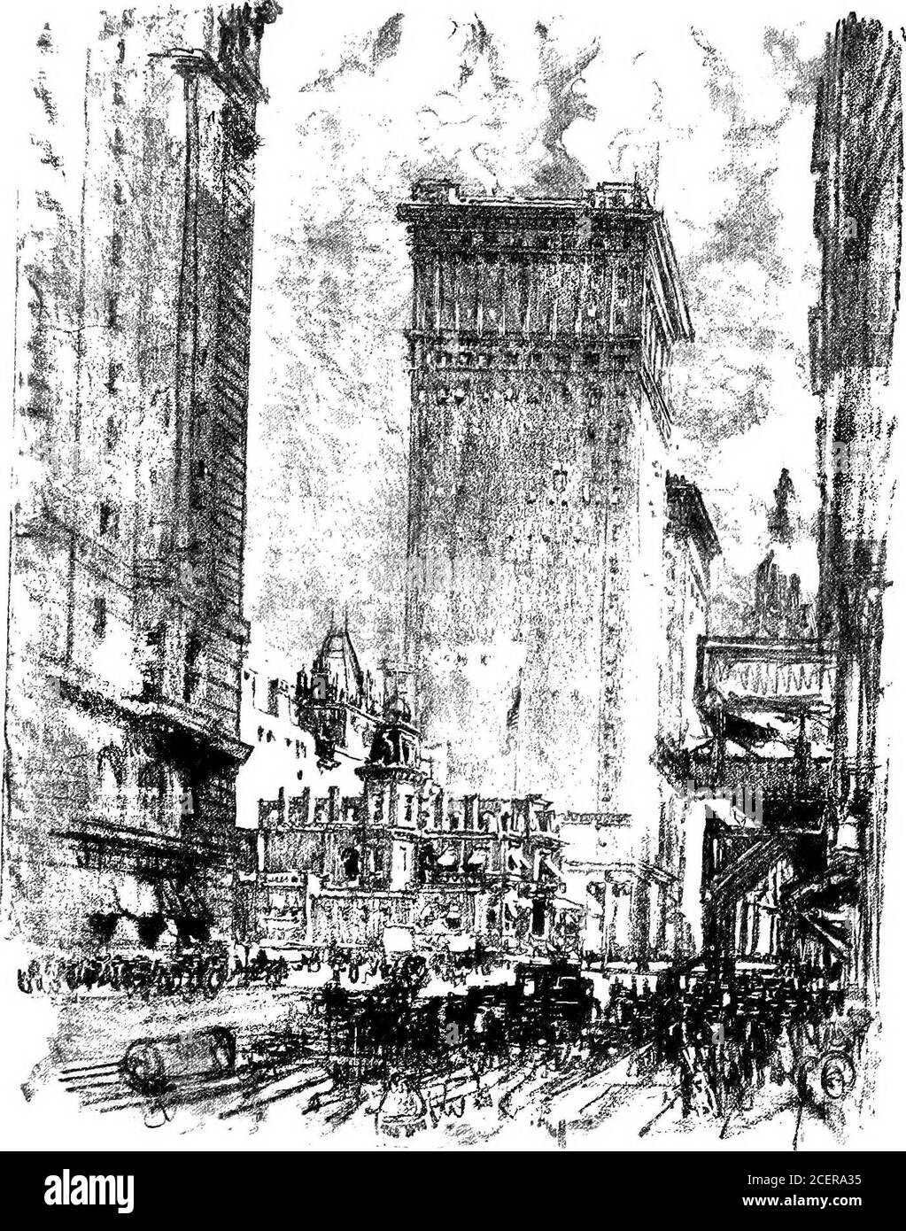 . Il nostro Philadelphia. Fatto di più per itin la sua nuova fase è quella da cui il minimo sarebbe espettedby coloro che credono in appropriatezza o utilità come in-dispensable alla bellezza architettonica. Una città che ha tanto spazio da diffondersi a tempo indeterminato non ha nulla di ragionevole da diffondere nei raschiatori di cielo, e questo è precisamente ciò che Filadelfia ha fatto e, inoltre, sembra allthe meglio per aver fatto. I suoi raschiatori di cielo si composero con meravigliosa efficacia come centro della città, anche se minacciano di gradi di diventare tooddispoed per conservare la composizione attuale; pro-vide an a. Foto Stock