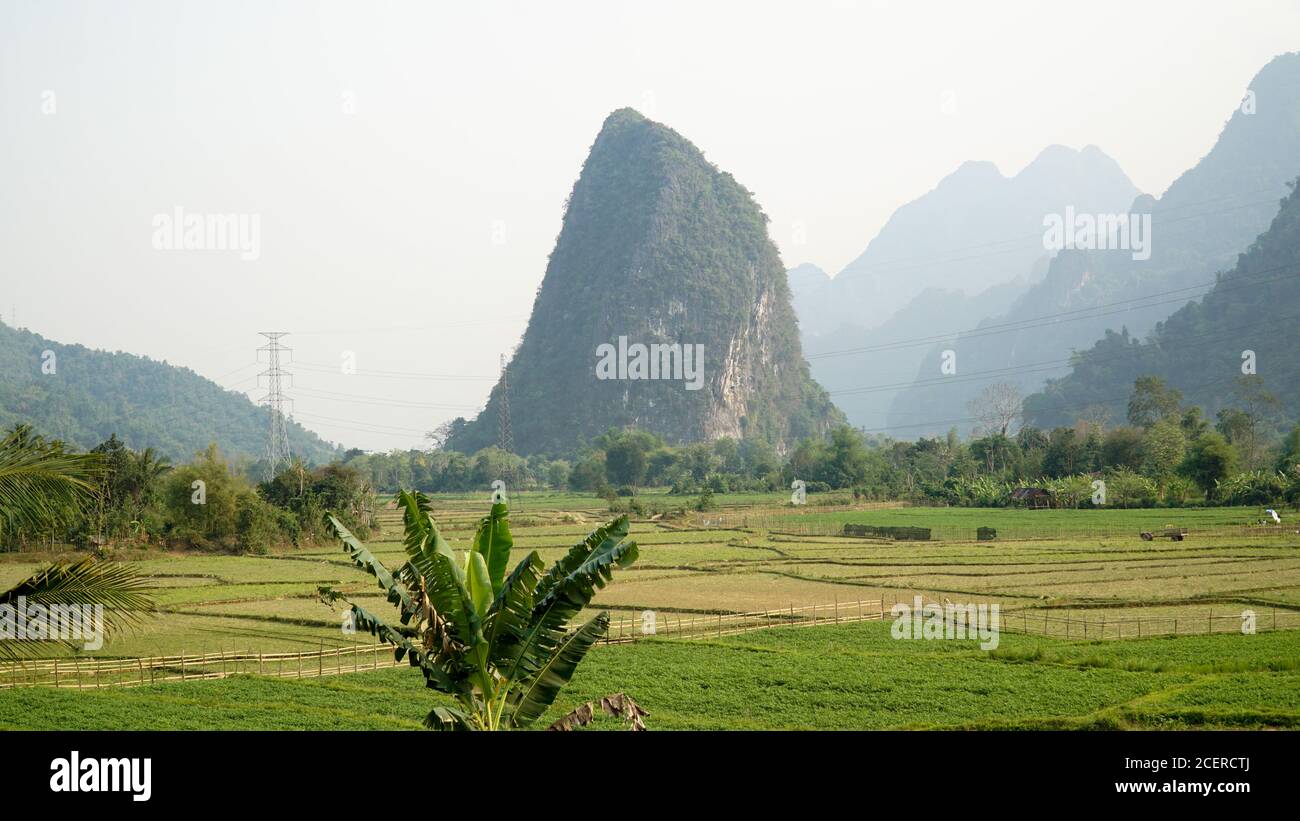 Paesaggi rurali esotici della giungla vicino alla città di Pha Tang in Laos. Foto Stock