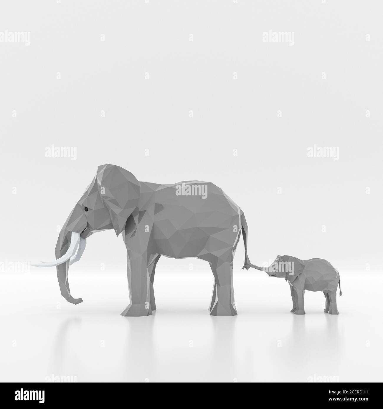 elephant basso poly isolato su sfondo bianco illustrazione 3d Foto Stock