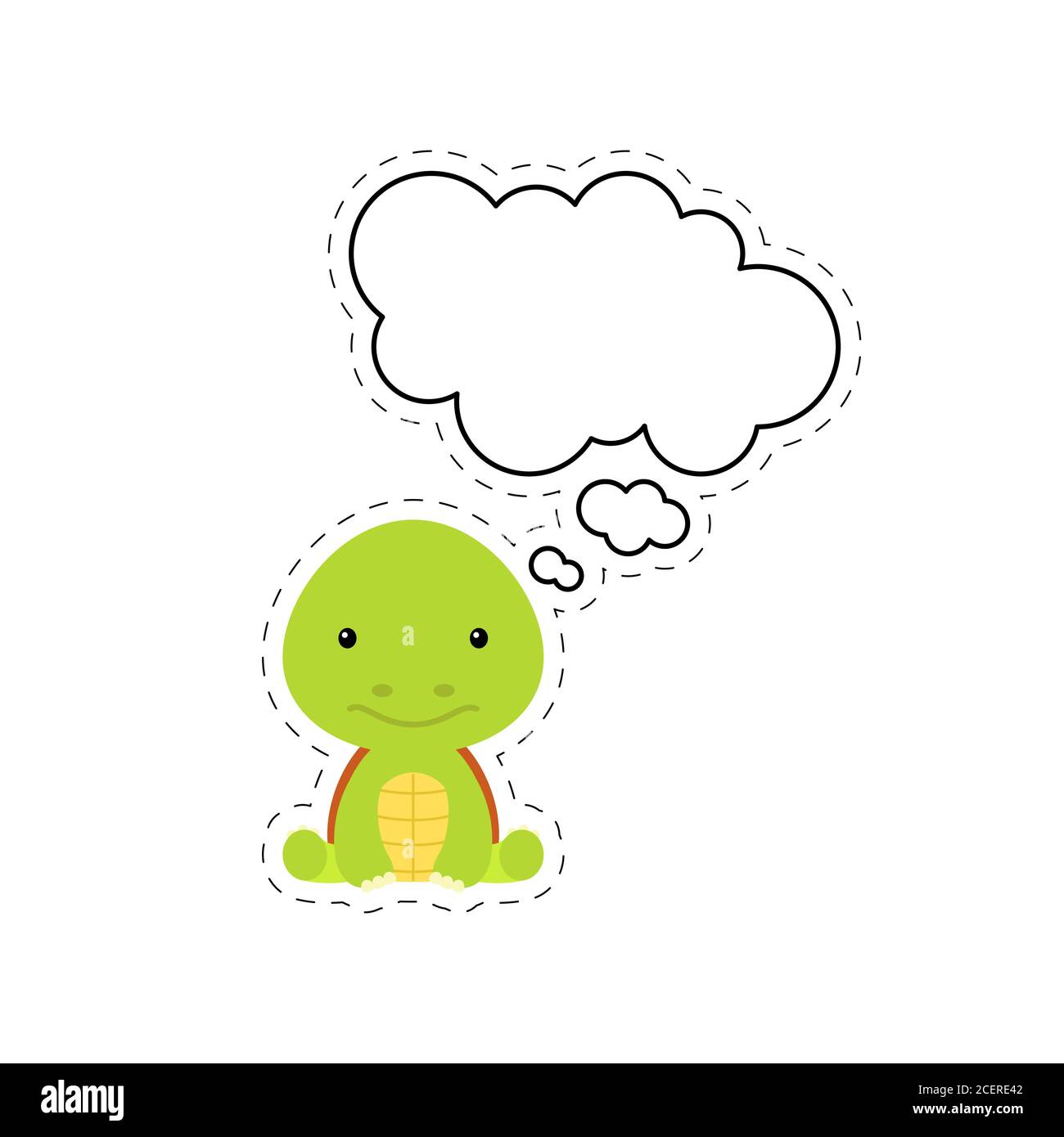 Carino tartaruga cartoon con adesivo bolla del parlato. Kawaii personaggio su sfondo bianco. Cartoon seduto animale cartolina clipart per l'acquazzone del bambino di compleanno Illustrazione Vettoriale