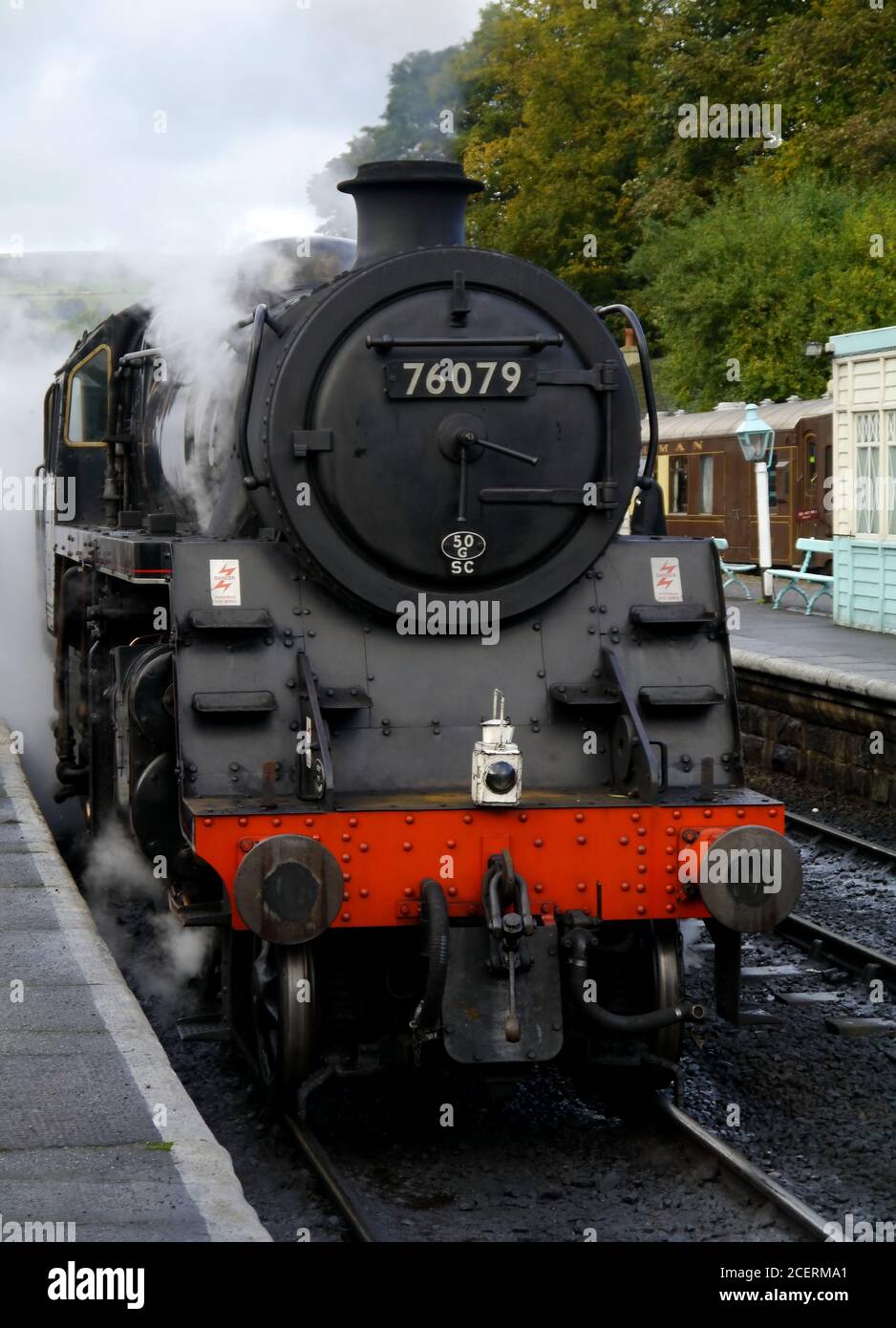 Grosmont, North Yorkshire, Regno Unito - Ottobre 16 2016: Motori ferroviari a vapore. Foto Stock