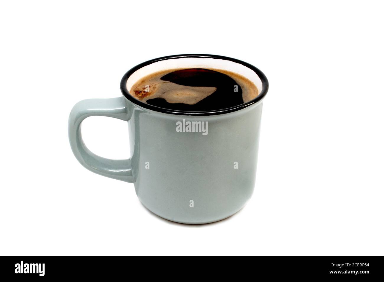 Tazza di caffè nera isolata su sfondo bianco Foto Stock