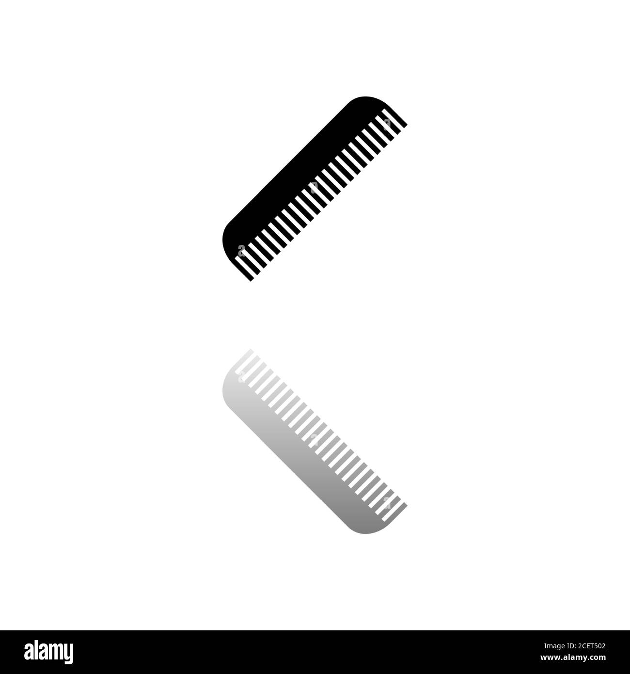 Pettine. Simbolo nero su sfondo bianco. Illustrazione semplice. Icona vettore piatto. Specchia ombra di riflessione. Può essere utilizzato in logo, web, mobile e UI UX pr Illustrazione Vettoriale