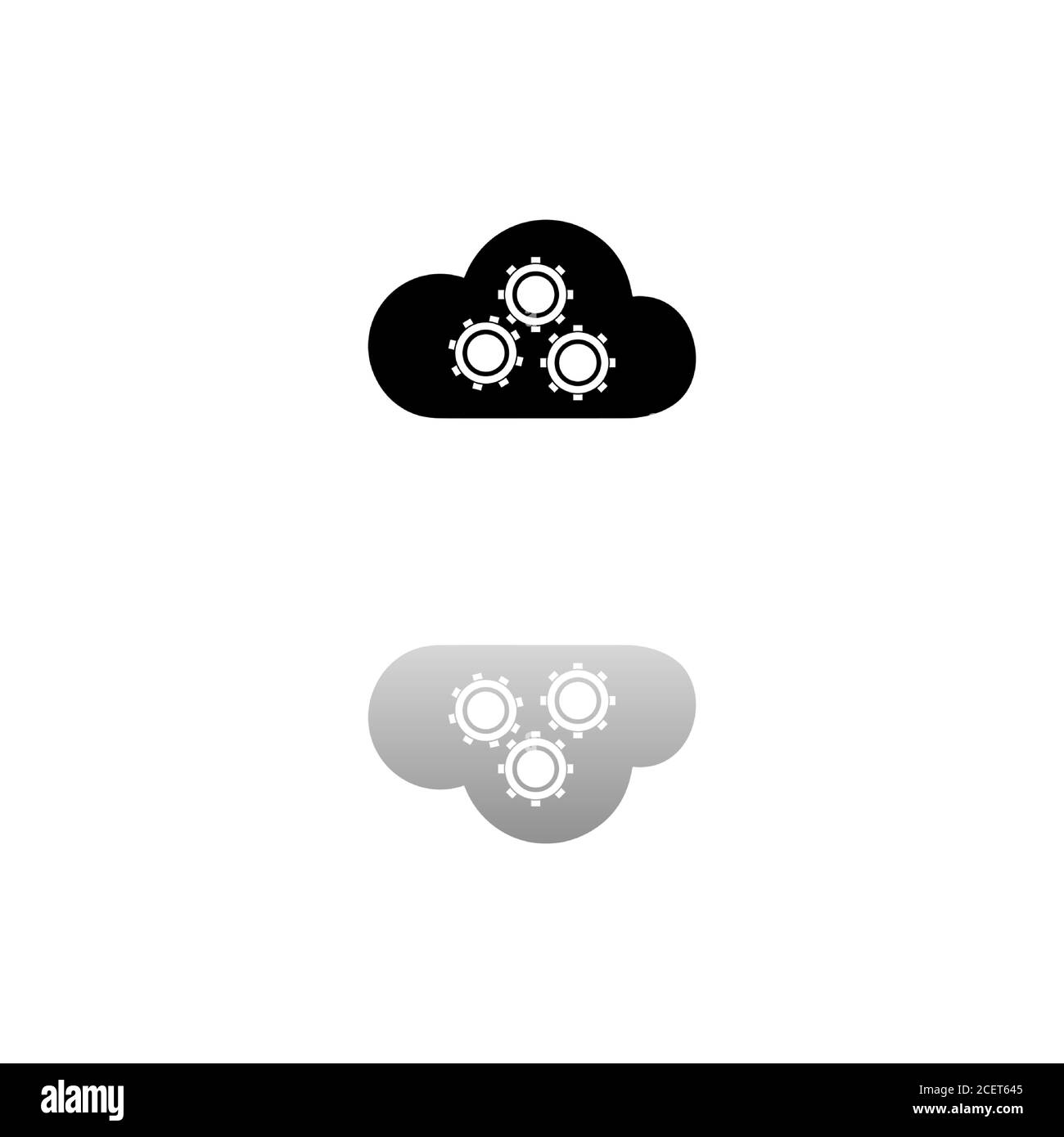 Preferenze di archiviazione cloud. Simbolo nero su sfondo bianco. Illustrazione semplice. Icona vettore piatto. Specchia ombra di riflessione. Può essere utilizzato in logo, web Illustrazione Vettoriale