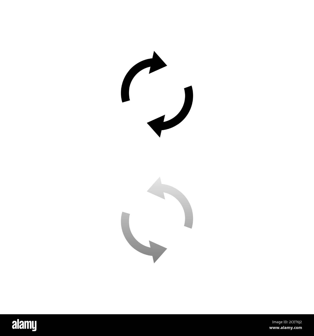 Freccia di riciclo. Simbolo nero su sfondo bianco. Illustrazione semplice. Icona vettore piatto. Specchia ombra di riflessione. Può essere utilizzato in logo, Web, dispositivi mobili e. Illustrazione Vettoriale