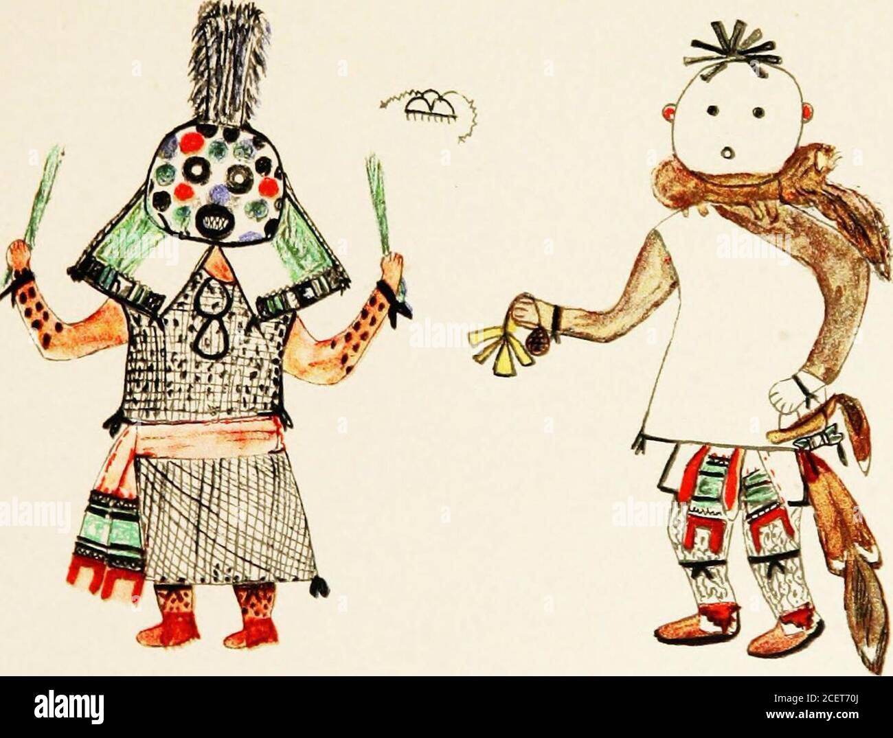 . Hopi Katcinas disegnato da artisti nativi. POWAMU COSÌ WUQTI. MASAUU EOTOTO HELIOTYPE CO., BOSTON, BUREAU OF AMERICAN ETHNOLOGY VENTUNESIMO RAPPORTO ANNUALE PL. XV Foto Stock