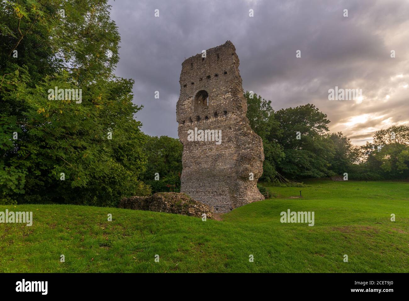 Resti della casa di guardia a Bramber Castle, West Sussex, Inghilterra, Regno Unito Foto Stock