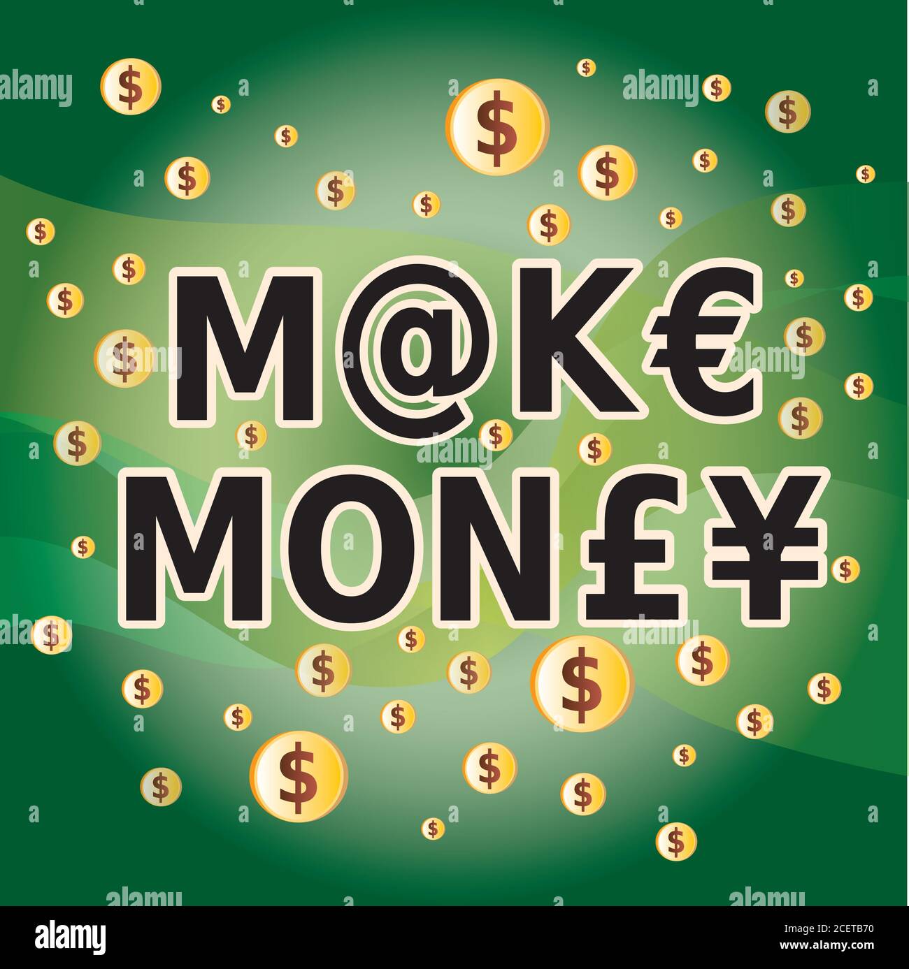 Fare un preventivo di denaro - simboli di lettera e valuta di denaro in Colori verde e oro Illustrazione Vettoriale