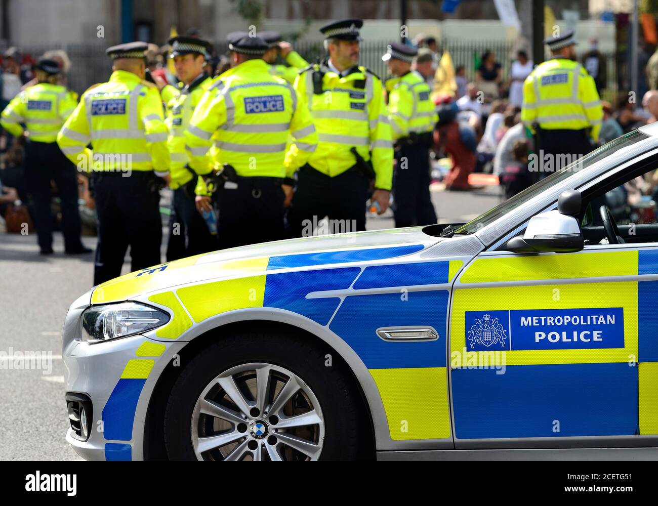 Londra, Regno Unito. Gli ufficiali della polizia metropolitana ad una protesta della ribellione dell'estinzione nel centro di Londra durante la pandemia del COVID, 1 settembre 2020 Foto Stock