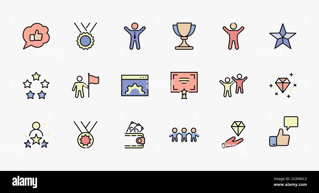 Set of Success Related Vector Line Icon (Imposta icona della linea vettoriale correlata Contiene icone come Cup, Ribbon, Star, Winner, Reward e molto altro.tratto modificabile. 32x32 pixel Perfect. Illustrazione Vettoriale