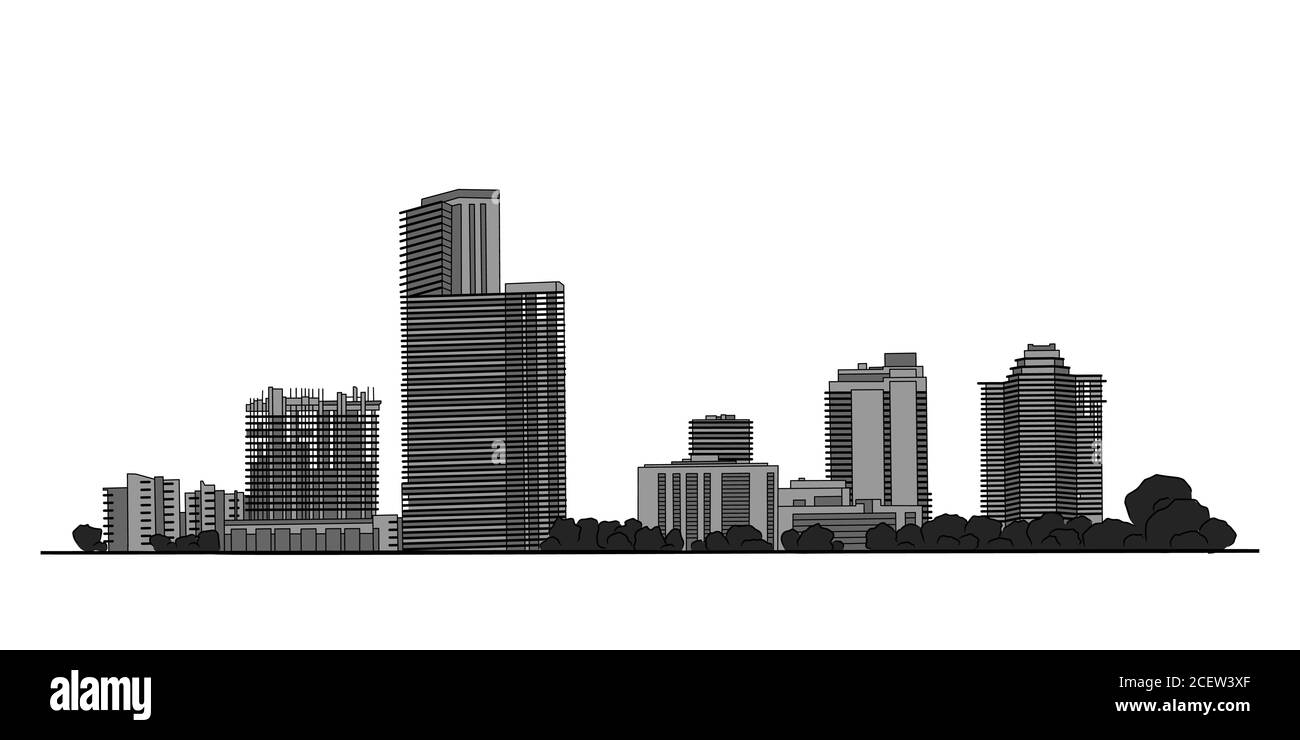 Panorama della città moderna, vista panoramica isolata dello skyline, illustrazione vettoriale Illustrazione Vettoriale