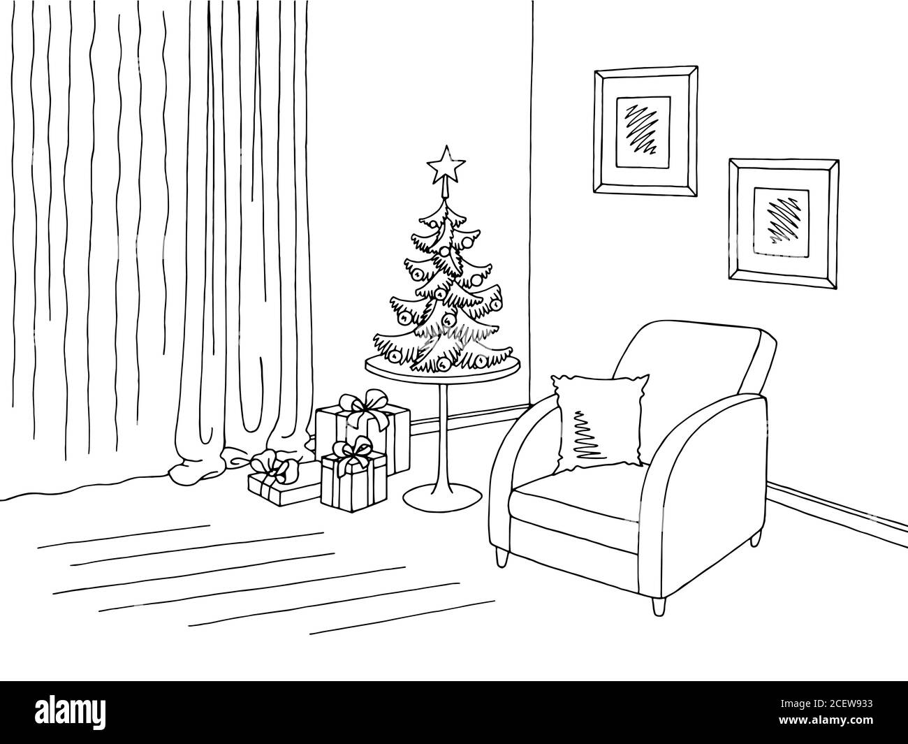 Disegno dell'albero di natale Foto e Immagini Stock in Bianco e Nero