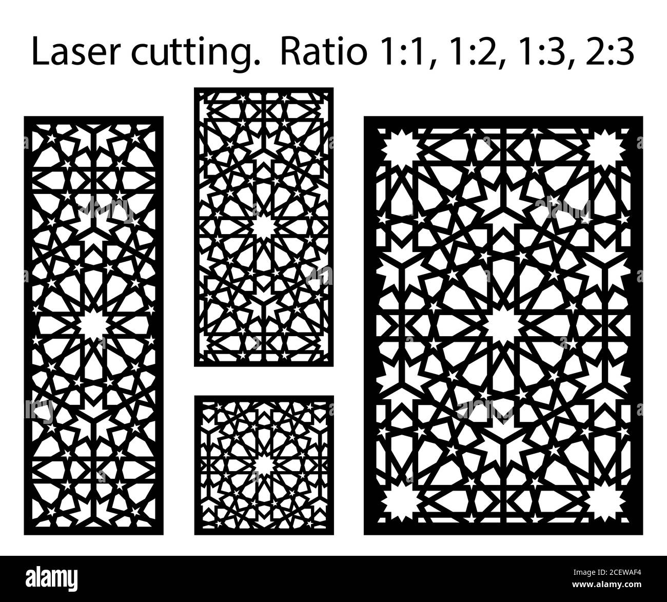 Mascherina del pannello vettoriale per il taglio laser Marocco. Decorazioni a CNC, design jali, divisorio interno. Taglio laser islamico arabico del marocco Illustrazione Vettoriale