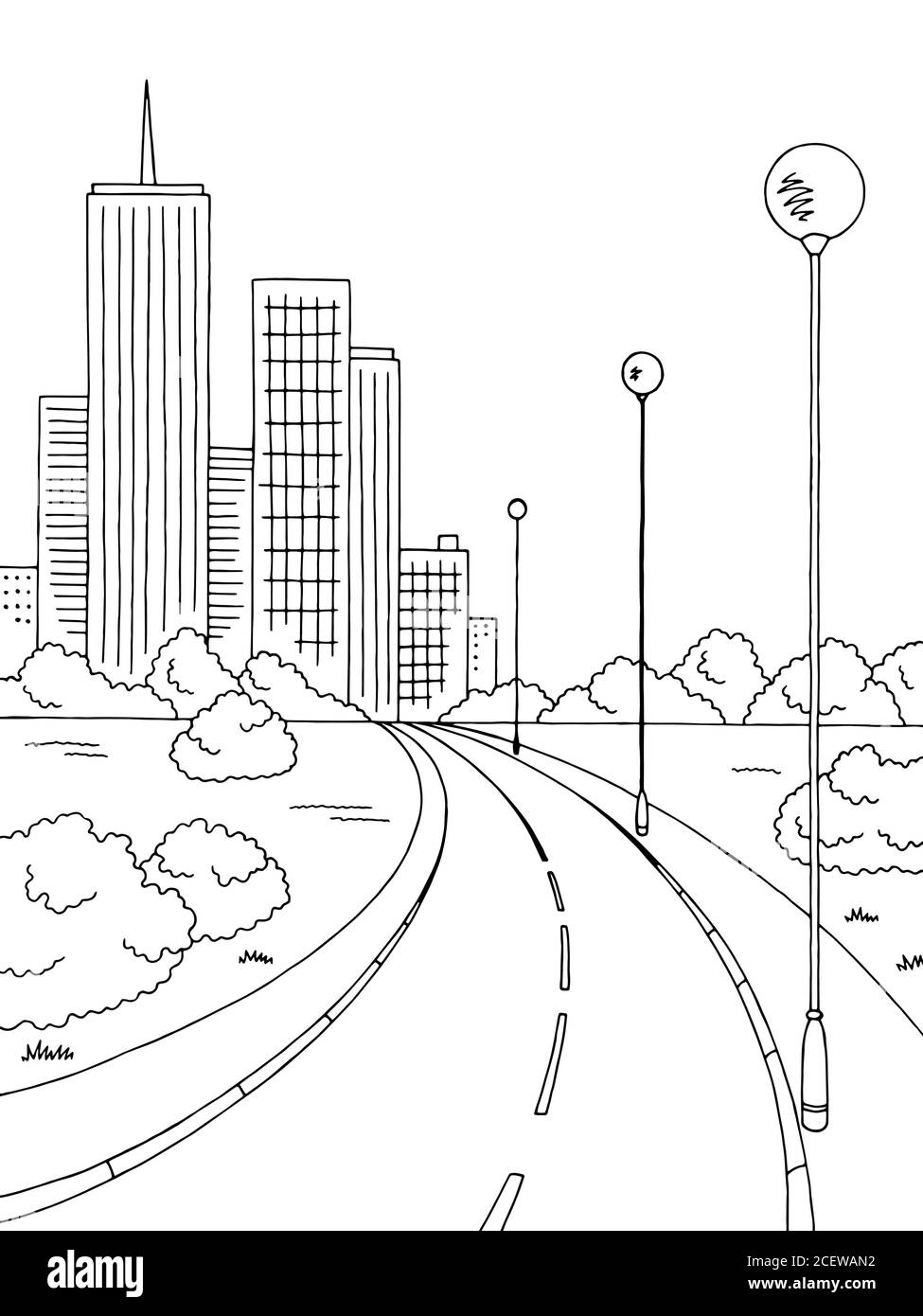 Grafico stradale nero bianco città disegno orizzontale illustrazione verticale vettore Illustrazione Vettoriale