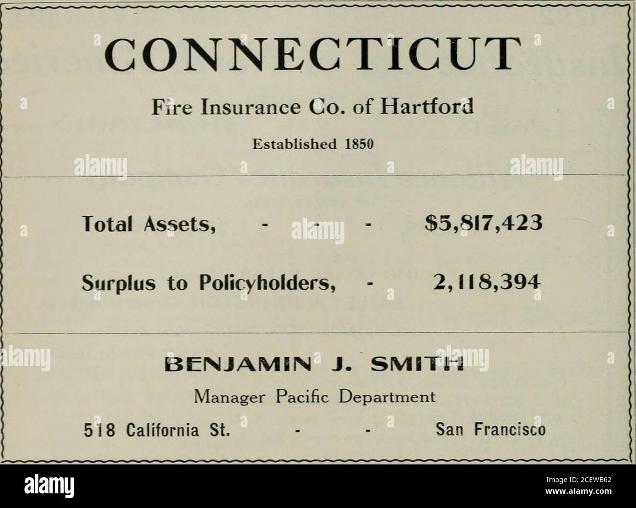 . Revisione della costa. Eccedenza netta 1° gennaio. 1908 dollari 3,261,450.45 perdite pagate, oltre 100,000,000 dollari M. R. MANN, Manager Pacific Coast Department: Merchants Exchange Building - D. W. PIERCE, sovrintendente di agenzie AGENTI SPECIALI E REGOLATORI: SAN Francisco F. M. FILIALE, A. F. SEWELL, A. E. BAILEY, J. C. HOWARD, F. H. ELSTER, Portland, OregonSan Francisco, Cal.Spokane, Washington Los Angeles, Cal.San Francisco, Cal. 82 la Revisione della Costa. Springfield Foto Stock