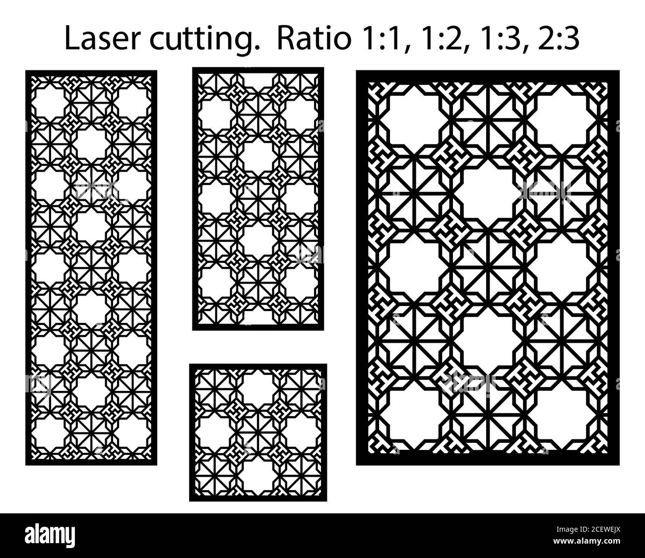 Template del pannello vettoriale per il taglio laser. Decorazioni a CNC, design jali, divisorio interno. Modello di taglio laser islamico arabico Illustrazione Vettoriale