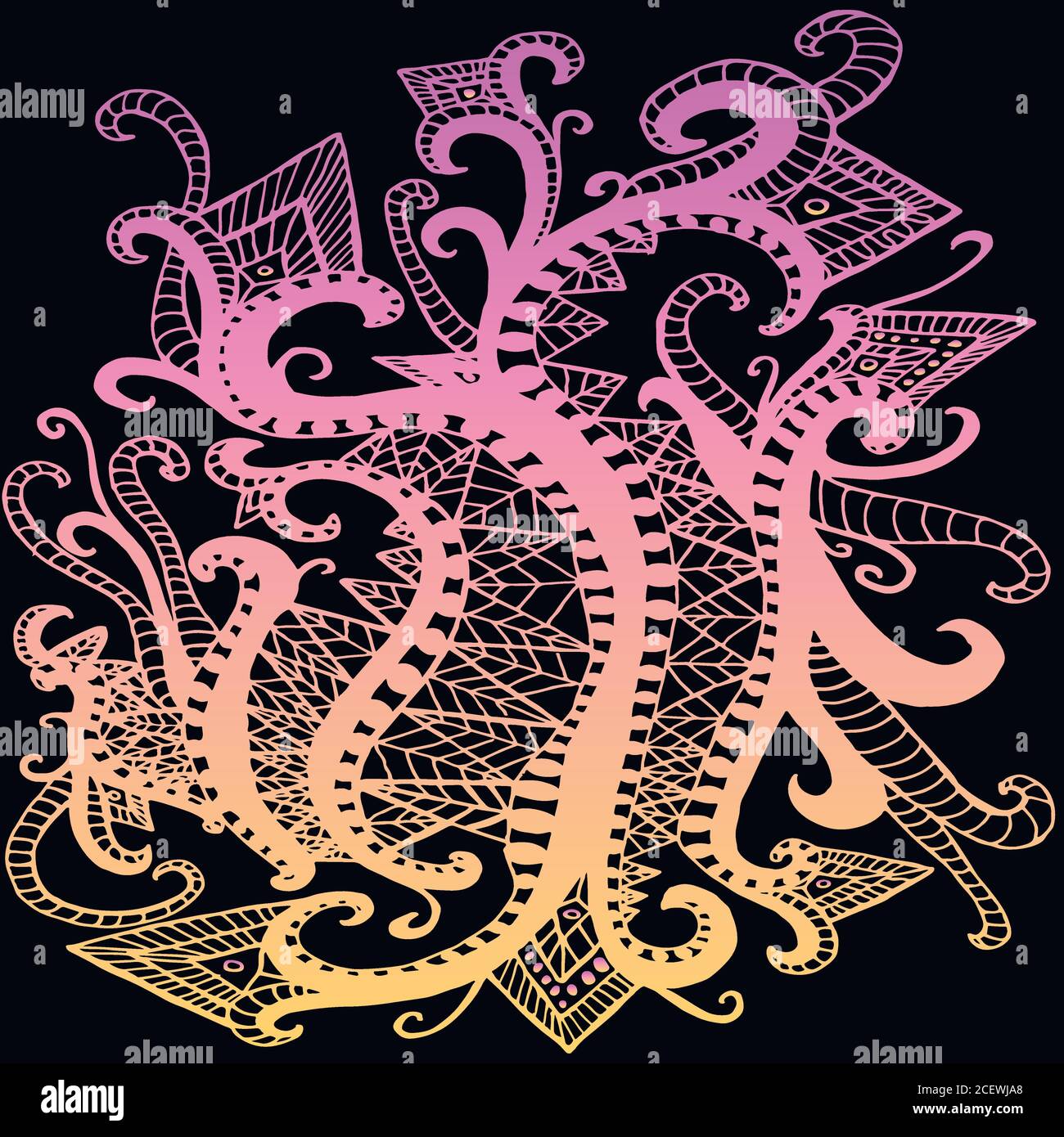 Etnico, modello boho, contorno del gradiente arancione viola, psico al neon Illustrazione Vettoriale