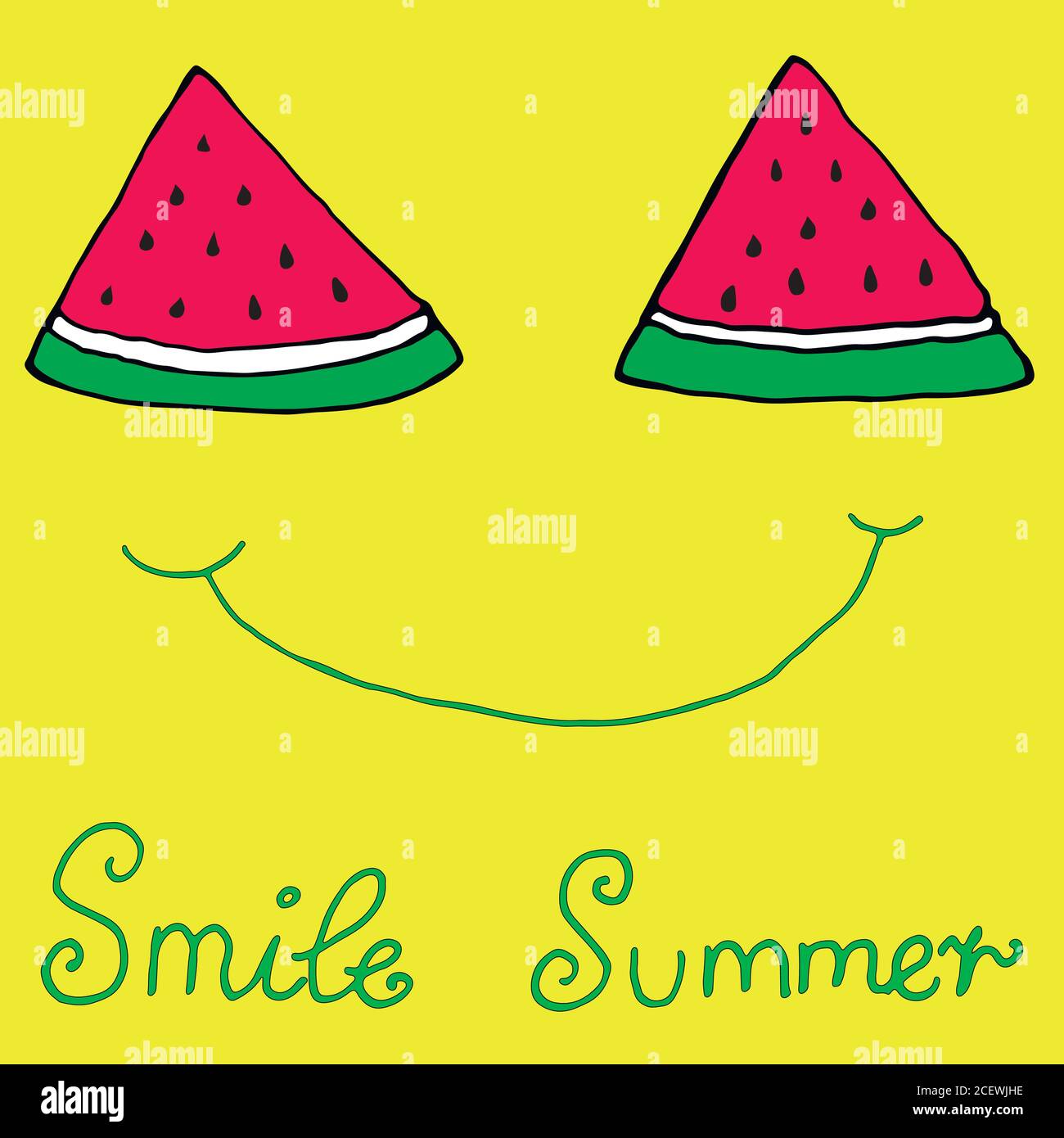 Felice fette di cocomero affettato, gioioso sorriso, isolato giallo b Illustrazione Vettoriale
