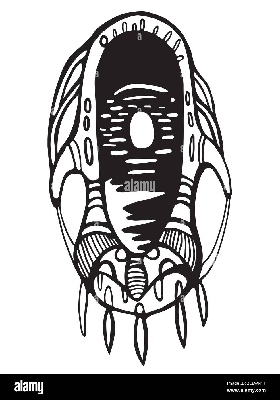 Maschera surreale, nera e bianca isolata su sfondo bianco Illustrazione Vettoriale