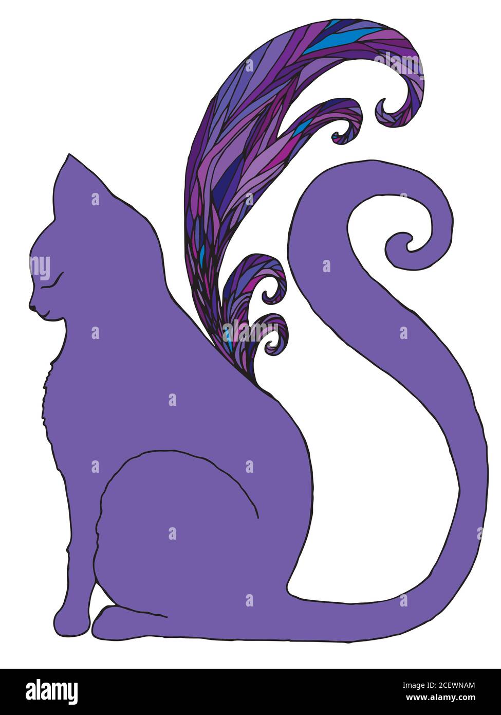 Cat con ali a farfalla, fondo bianco isolato. Illustrazione Vettoriale