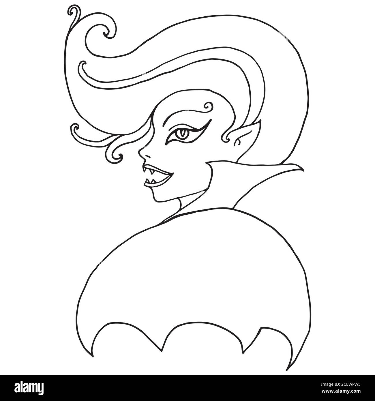 Vampiro nero e bianco viso ragazza, isolato. Halloween illustrat Illustrazione Vettoriale