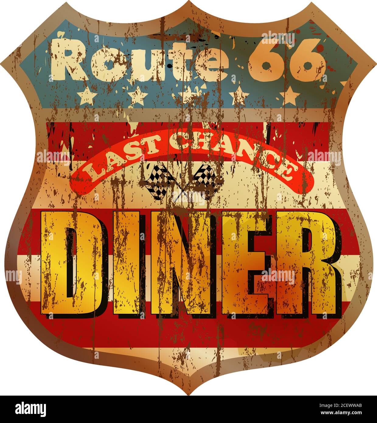 Vintage Route 66 diner segno, vecchio fast food ristorante pubblicità segno, illustrazione vettoriale arte, americana Illustrazione Vettoriale