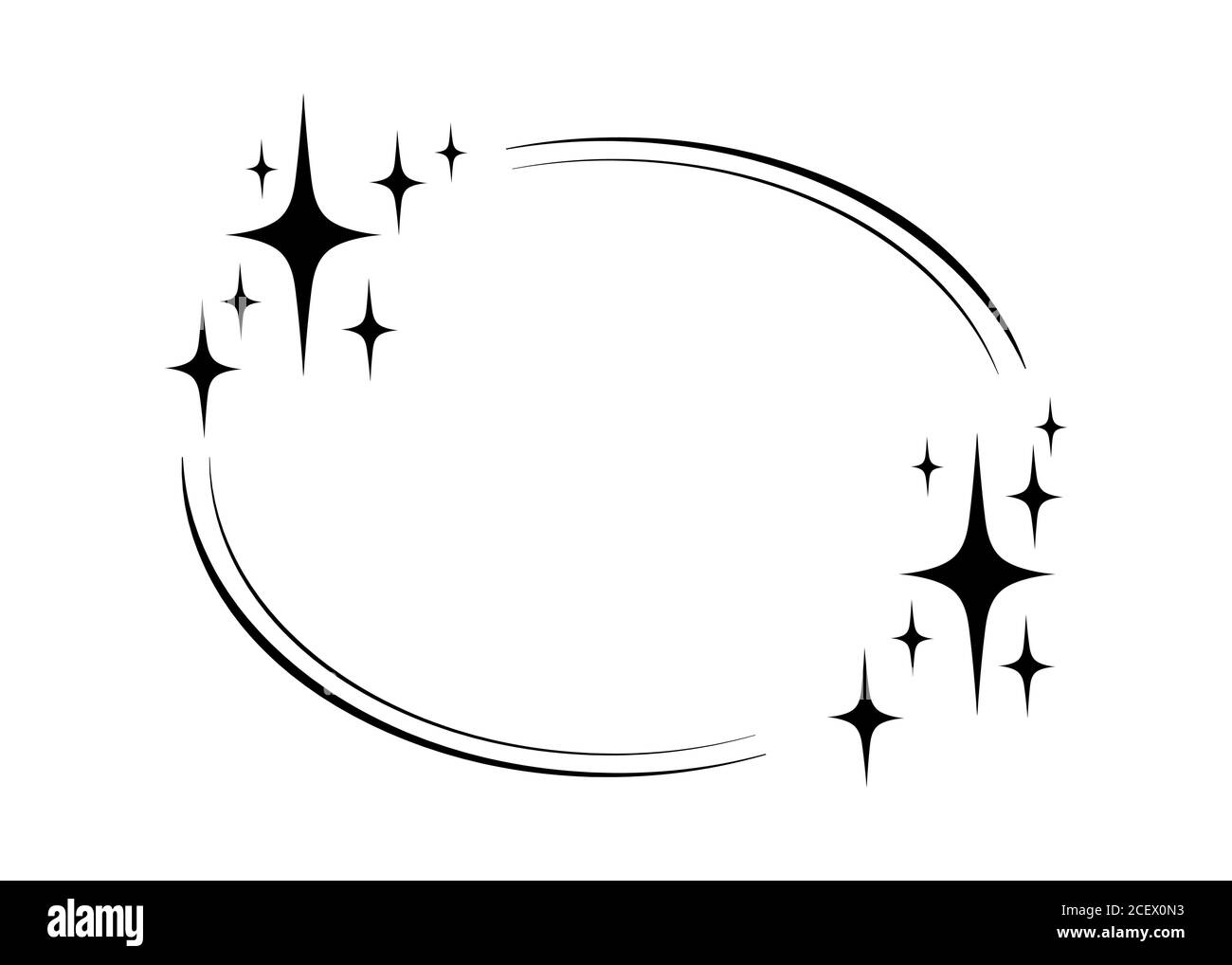 Riquadro a stella del cerchio vettoriale. Corona per il design, modello di logo. Stardust, stelle, cielo stellato. Cornice rotonda con stelle e puntini glitter su sfondo bianco Illustrazione Vettoriale