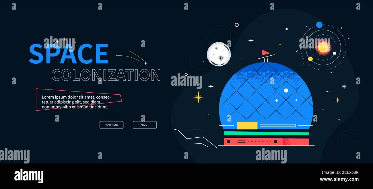 Colonizzazione dello spazio - banner Web colorato in stile piatto Illustrazione Vettoriale