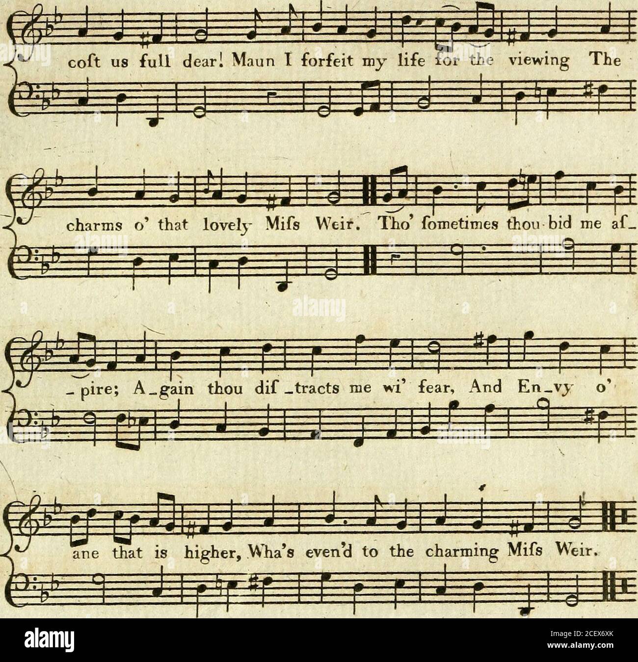 . Il museo musicale scozzese : umilmente dedicato al Catch Club istituito a Edinr giugno 1771 da James Johnson. Deils awa i deils awa wi th Excifeman, HES dancd awa he s -:b J- J j j-j-J- rr P^PF ^jj .fj n f j i i i J. r eg dancd a wa HES dancd a   wa wi th ex cife MAN §6 J • J £ 1^ bene mak il nostro maut e ben preparare la nostra bevanda, bene ridere, fare surf, e rallegrarsi, uomo; E armonia bravata grazie al Meikle nero deil, che dancd awa wi th Excifeman.The deils awa &c. Ci sono tre rulli, quattro rulli, hornpipe Theres e ftrathfpeys, uomo, ma l'ae beft dance eer cam to the LandWas, the Foto Stock