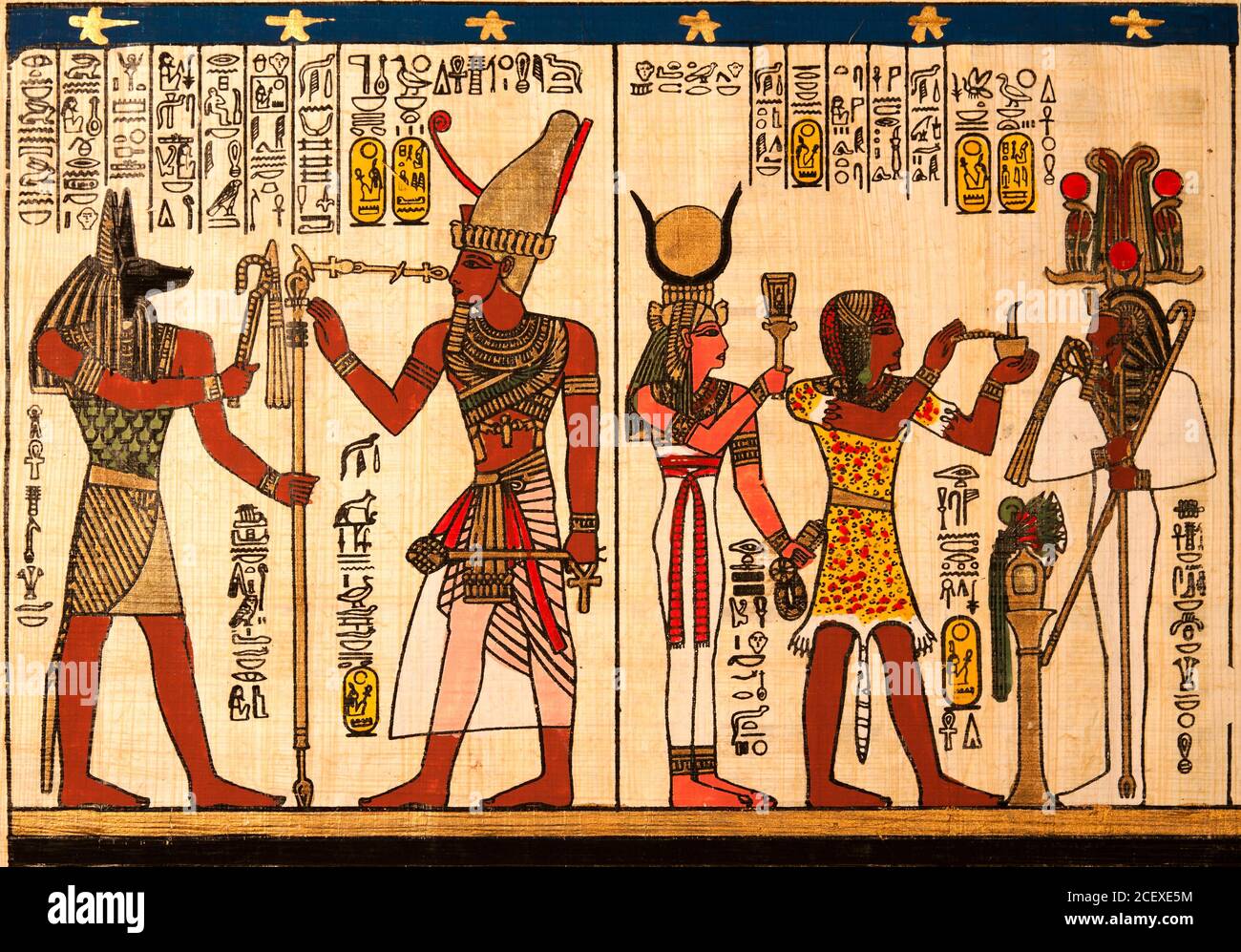 Papiro egiziano con geroglifici antichi Foto Stock
