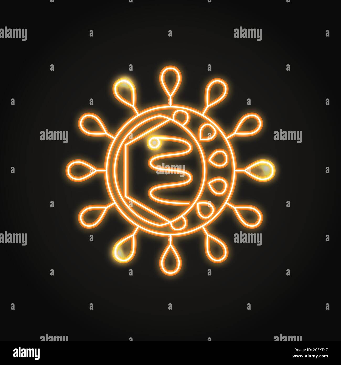 Icona epatite neon in stile linea. Simbolo della cellula del virus. Illustrazione vettoriale. Illustrazione Vettoriale