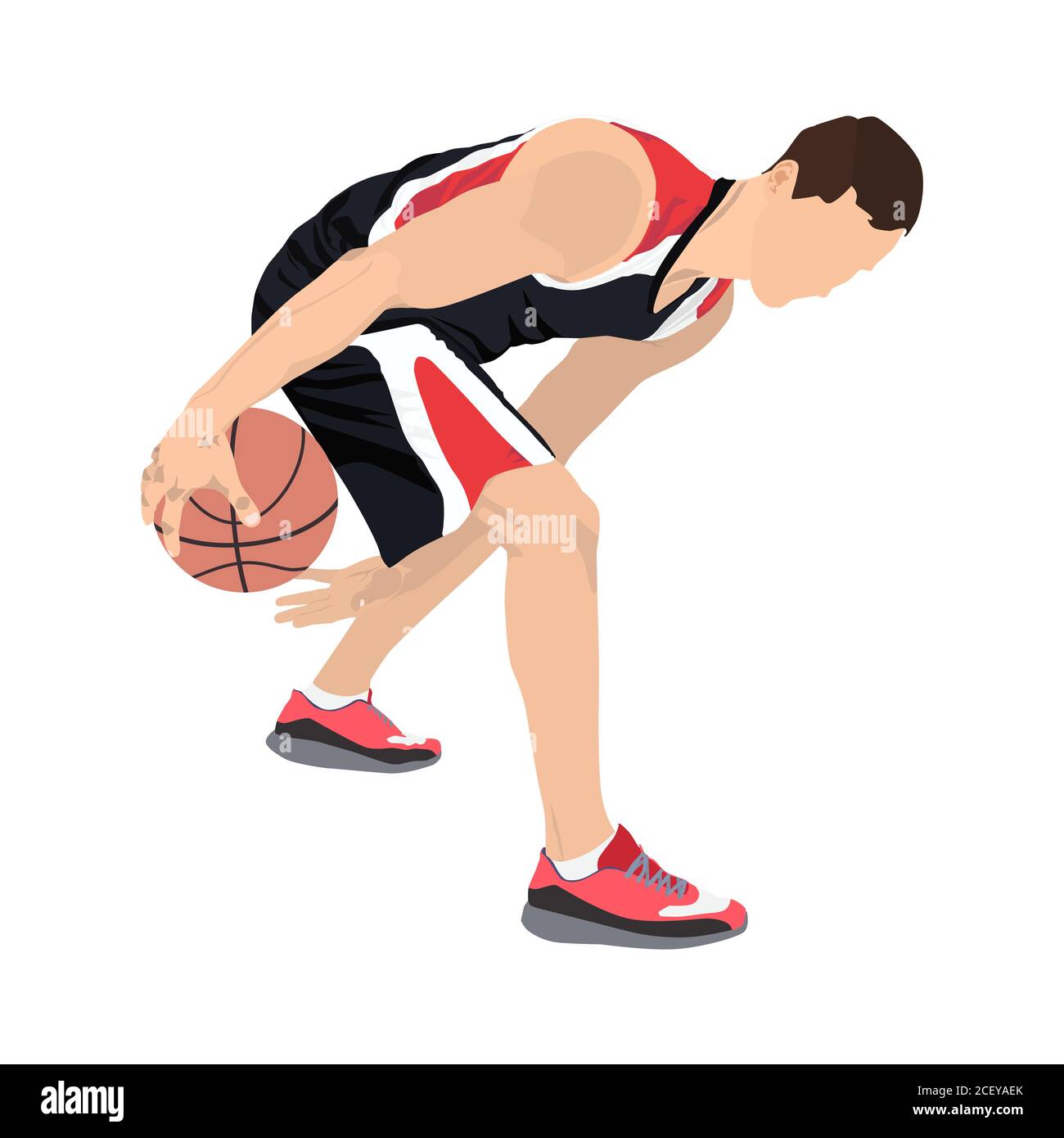Giocatore di basket professionale con palla, illustrazione vettoriale. Abilità di dribbling di pallacanestro. Illustrazione Vettoriale