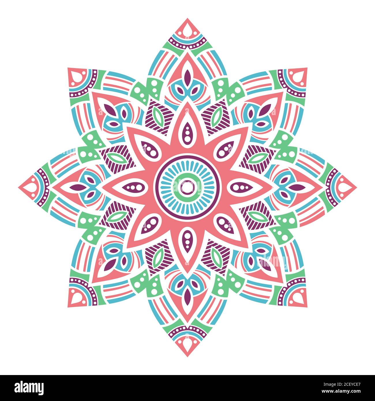 Mandala. Ornamento rotondo decorativo. Isolato su sfondo bianco. Motivi arabi, indiani, ottomani. Per carte, inviti, t-shirt. Colore vettoriale. Illustrazione Vettoriale